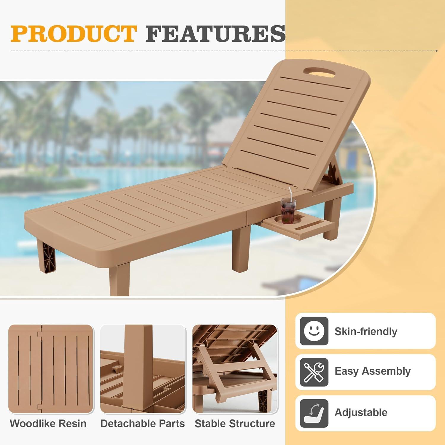 Devoko Outdoor Chaise Lounge Chair Set of 2 for Outside Pool Patio, Adjustable Waterproof Easy Assembly Chaise Lounge Outdoor (Black, Set of 2)