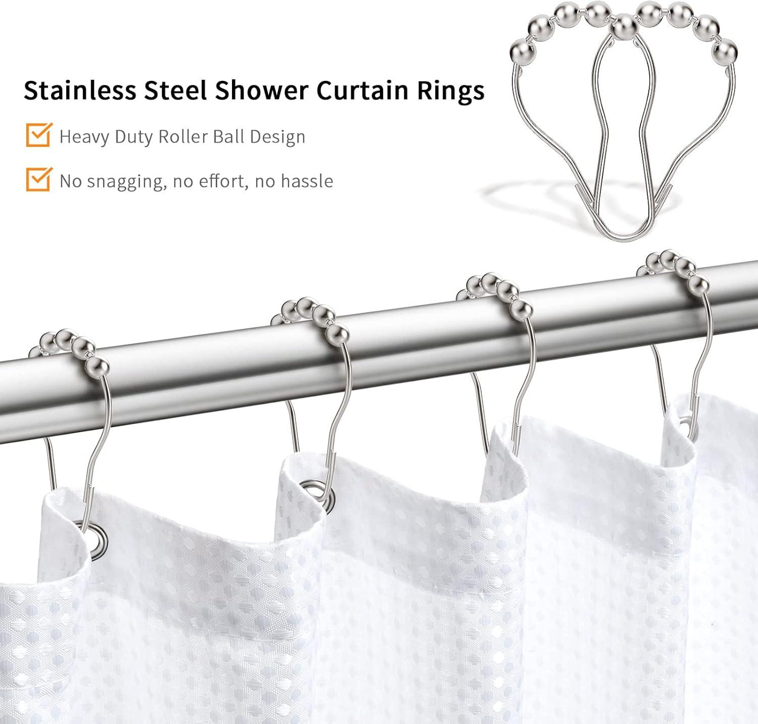 Shower Curtain Hooks Rings, Rustproof Metal Shower Curtain Rings for Bathroom Shower Rods Curtains - Set of 12, Silver