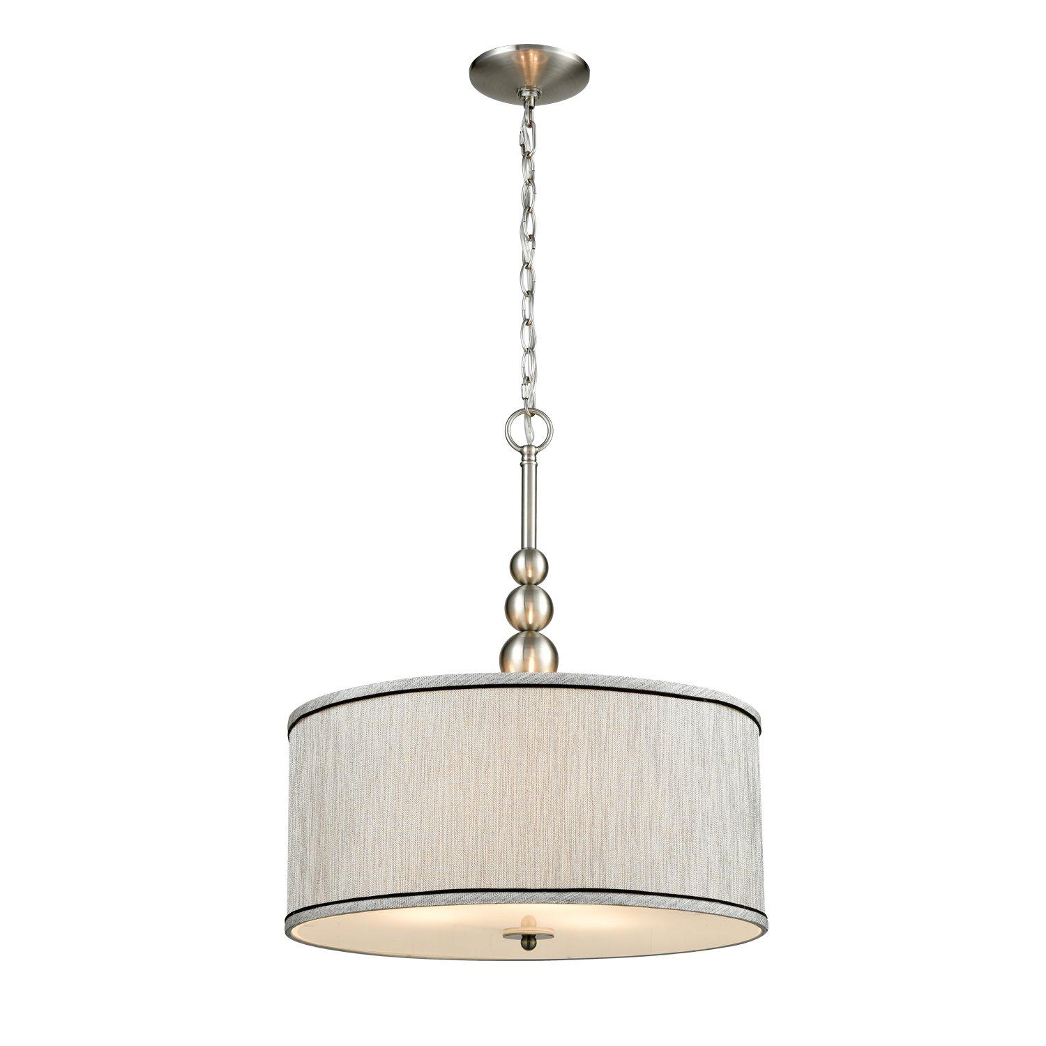 Claxy 3-Light Brushed Nickel Pendant Light with Drum Grey Linen Shade