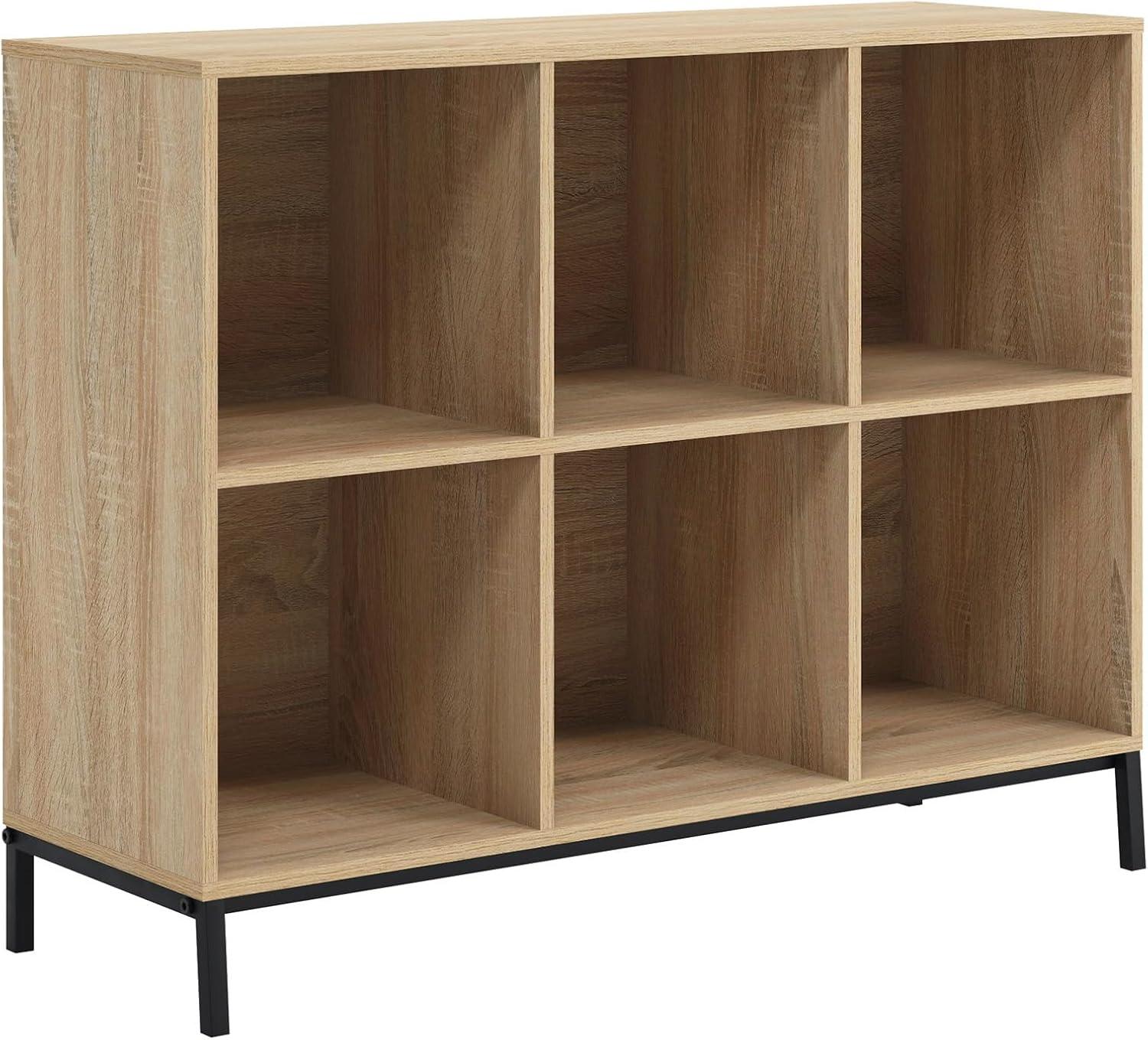 Sauder 27" 6 Cubbies North Avenue Organizer Charter Oak: Modern Metal Frame, 4-Shelf Bookcase, Brown Finish: Storage System Compatible