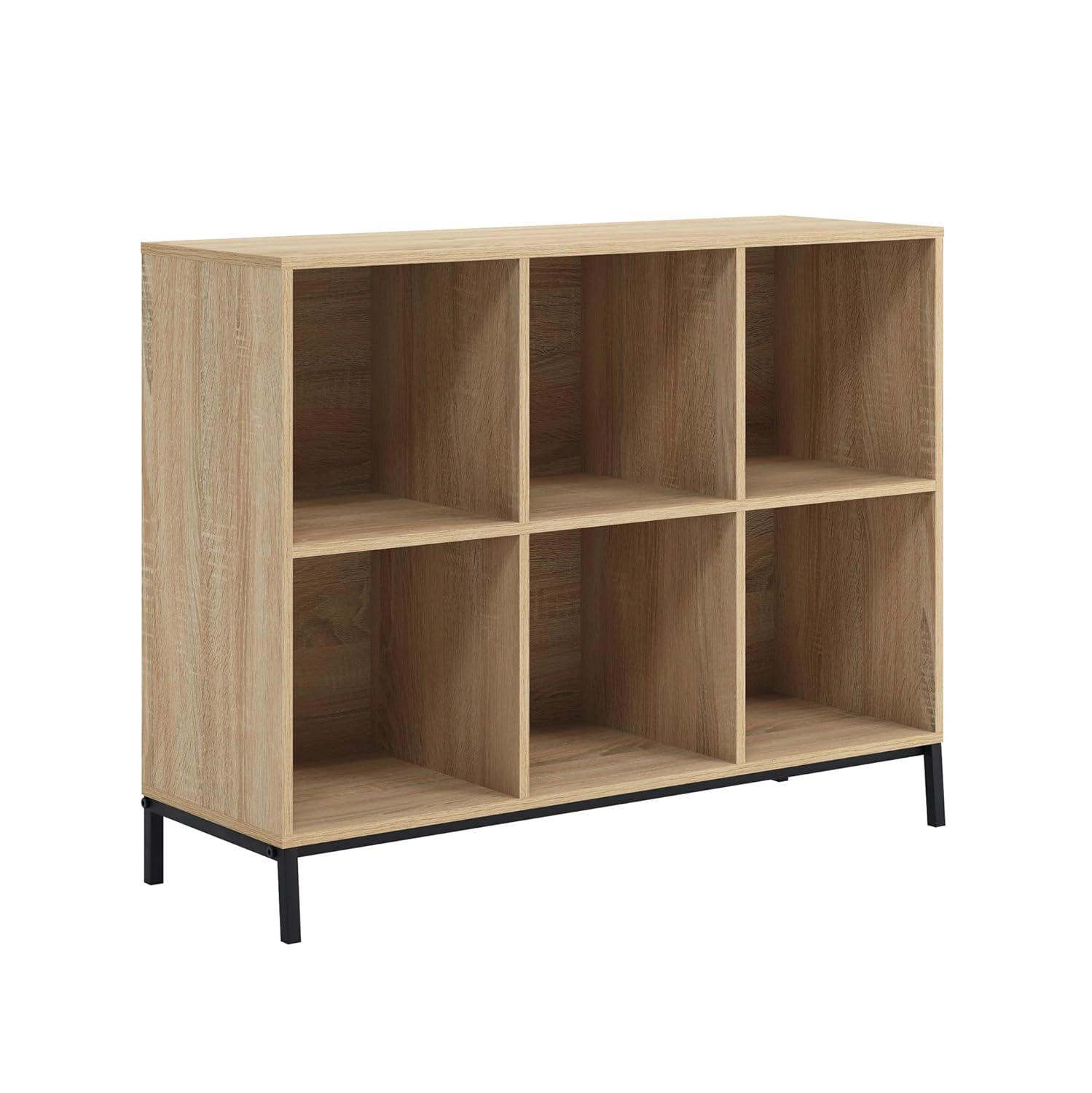 Sauder 27" 6 Cubbies North Avenue Organizer Charter Oak: Modern Metal Frame, 4-Shelf Bookcase, Brown Finish: Storage System Compatible