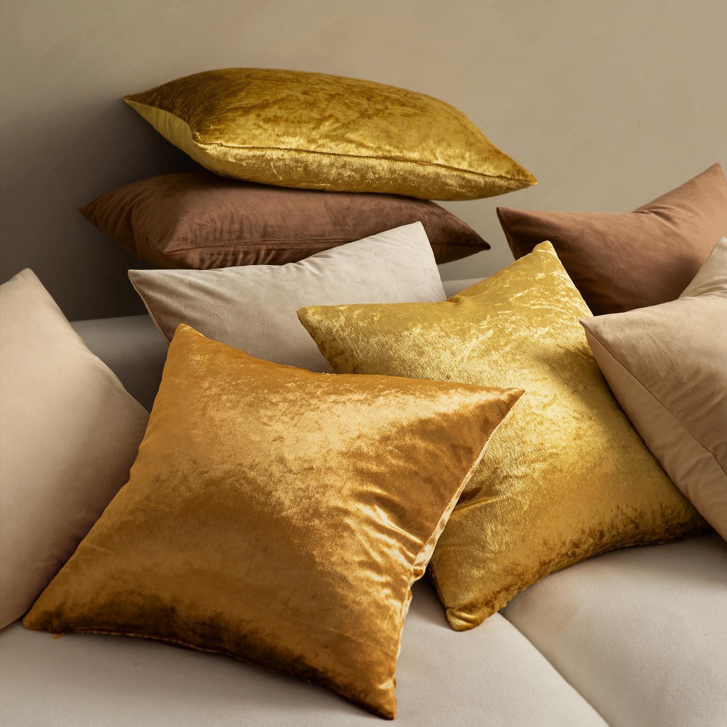 MIULEE Pack of 2 Velvet Soft Solid Decorative Square Throw Pillow Covers Set Fall Cushion Cases for Sofa Bedroom Couch 18 x 18 Inch Golden