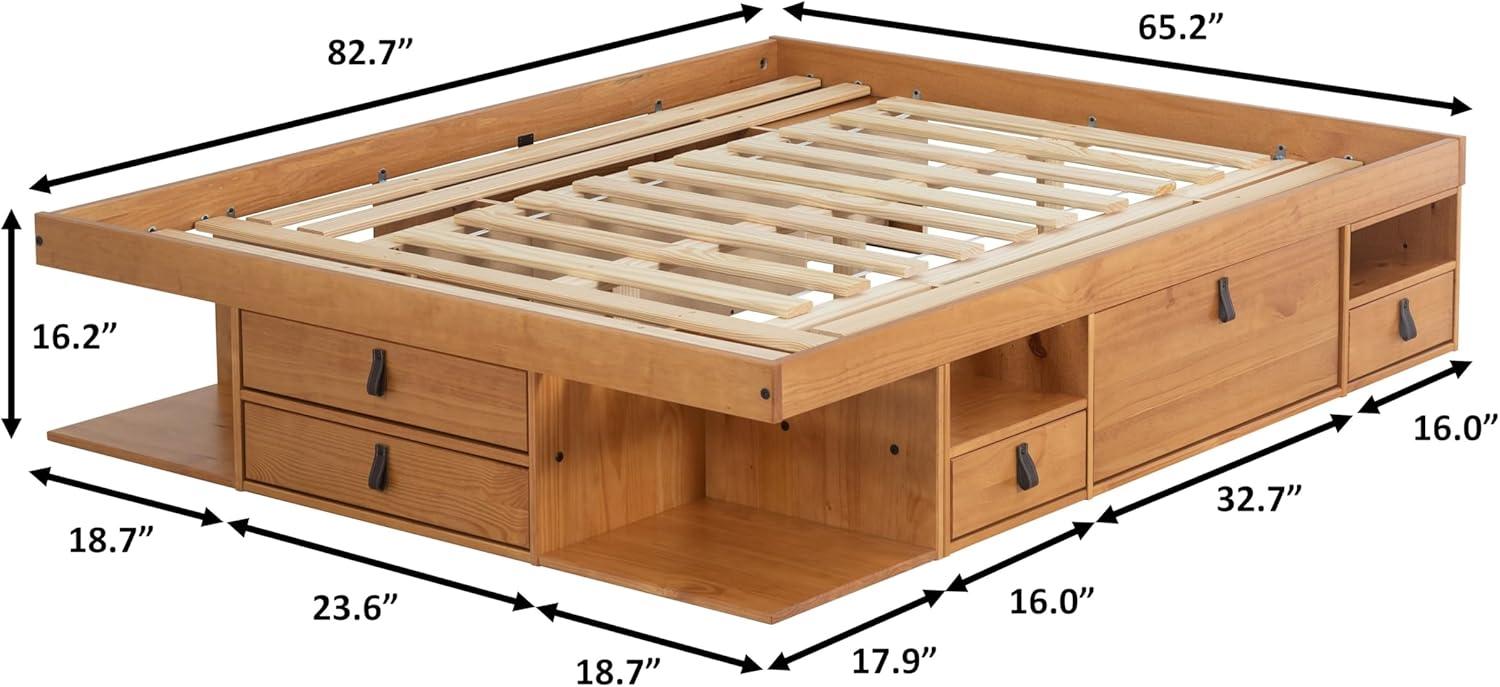 Memomad Bali Storage Platform Sturdy Bed Frame with Drawers & More (Queen Size, Oak Brown Wood)