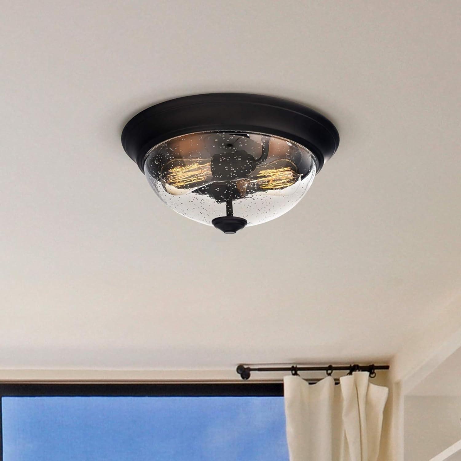 Prominence Home 51381 Designer Series Flushmount Lighting, 13" Seeded Glass, Low Profile, Bronze