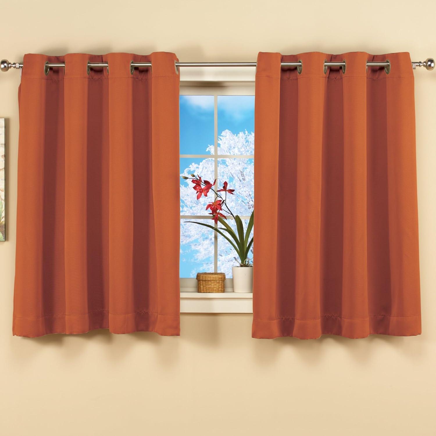 Collections Etc Short Blackout Window Curtain Panel with Easy Open-Close, Single Panel, 56" x 45" Spice