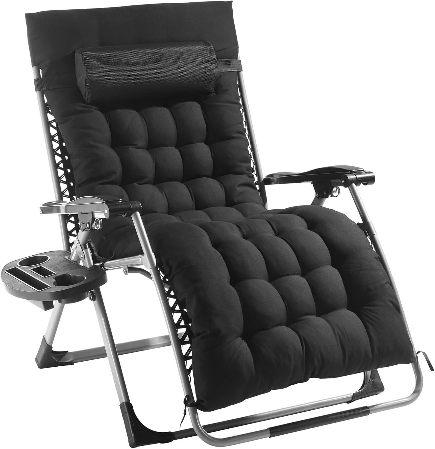 Black Cushioned Zero Gravity Recliner Lounger with Tray