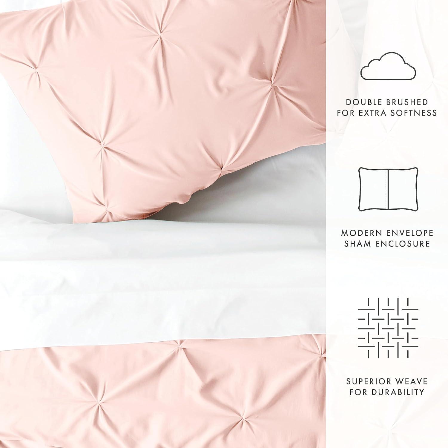 Blush Pink Pintuck California King Microfiber Duvet Cover Set