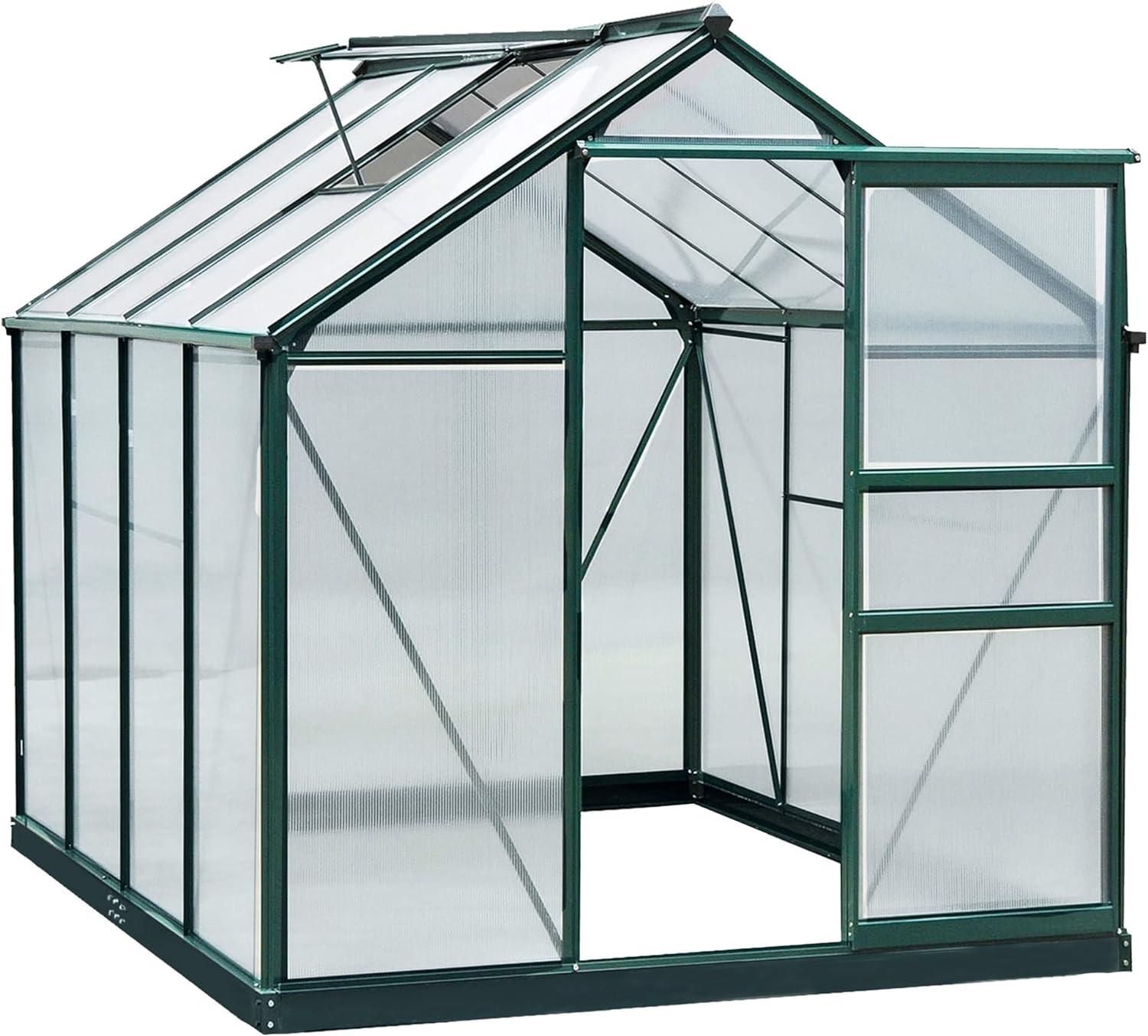 Dark Green Polycarbonate Walk-In Greenhouse with Aluminum Frame