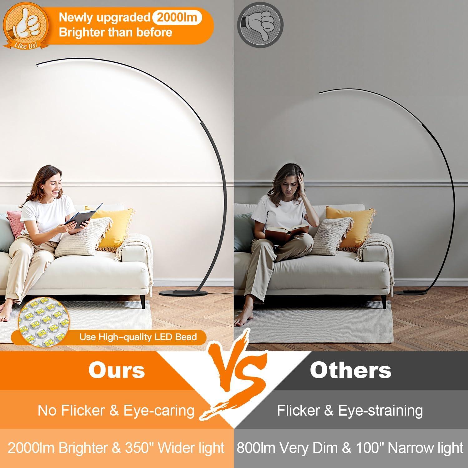 Dimmable LED Floor Lamp With 3 Color Temperatures, Ultra Bright 2000LM Arc Floor Lamps For Living Room, Modern Standing Tall Lamp With Remote Control Reading Floor Lamp For Bedroom Office Classroom