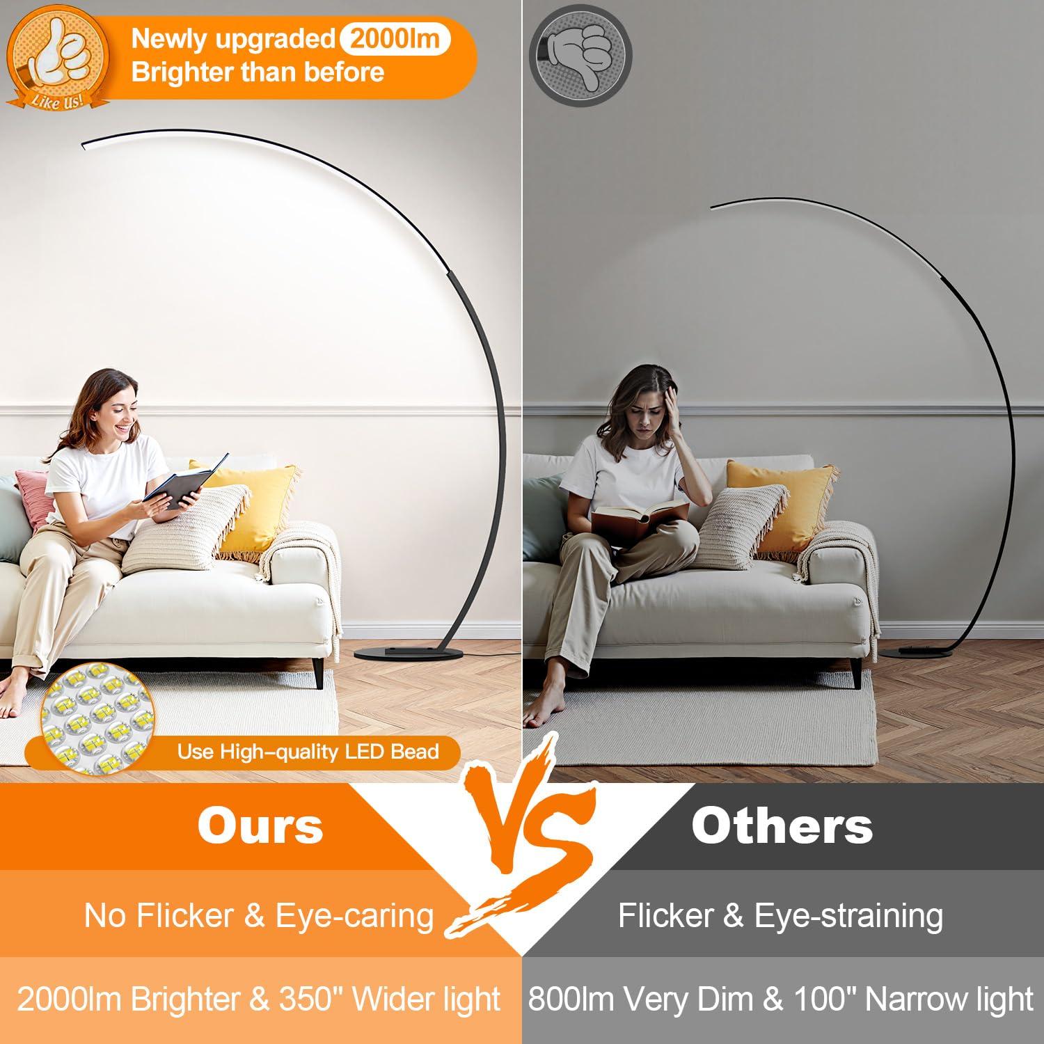 Dimmable LED Floor Lamp With 3 Color Temperatures, Ultra Bright 2000LM Arc Floor Lamps For Living Room, Modern Standing Tall Lamp With Remote Control Reading Floor Lamp For Bedroom Office Classroom