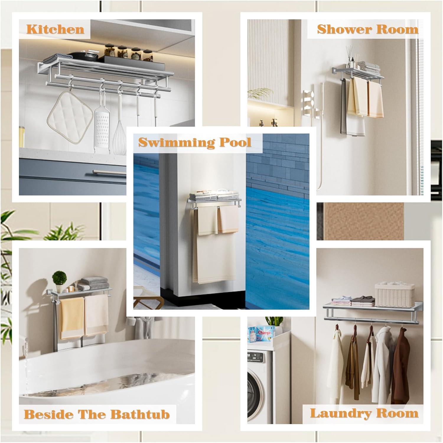 2-Tier 20" Wall Mounted Stainless Steel Bathroom Towel Rack With 2 Towel Bars Round Rods