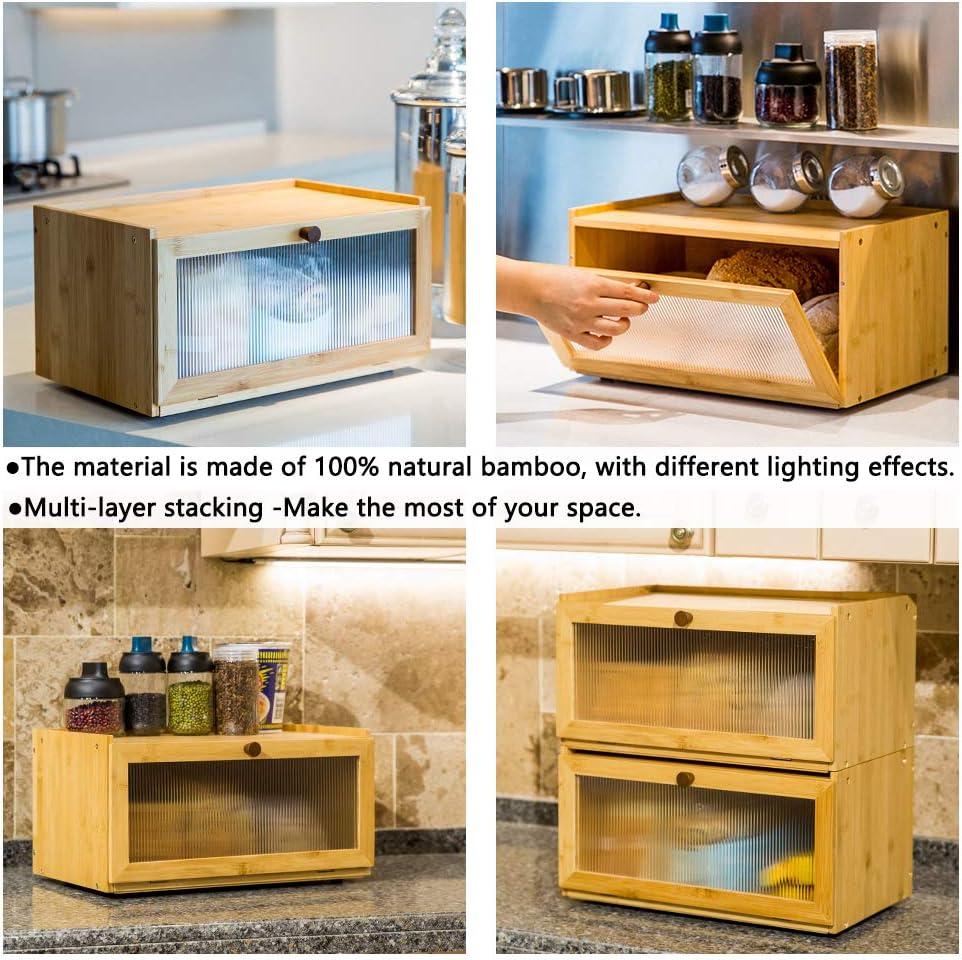 Bamboo Bread Box for Kitchen Counter-Large Capacity Bread Storage Container Farmhouse Bread Box with Window Bread Holder