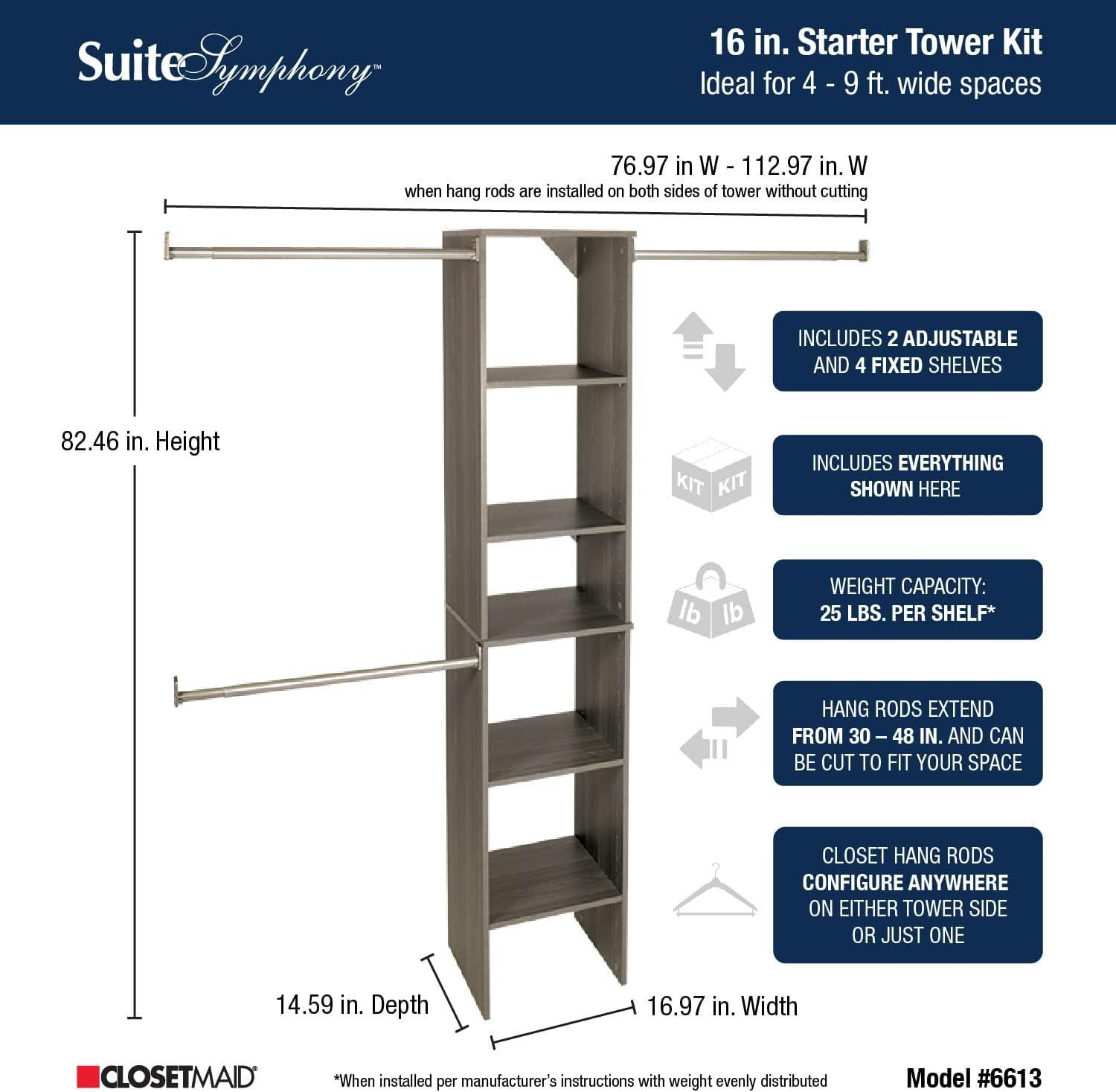 SuiteSymphony 77" to 113" Closet System Starter Kit