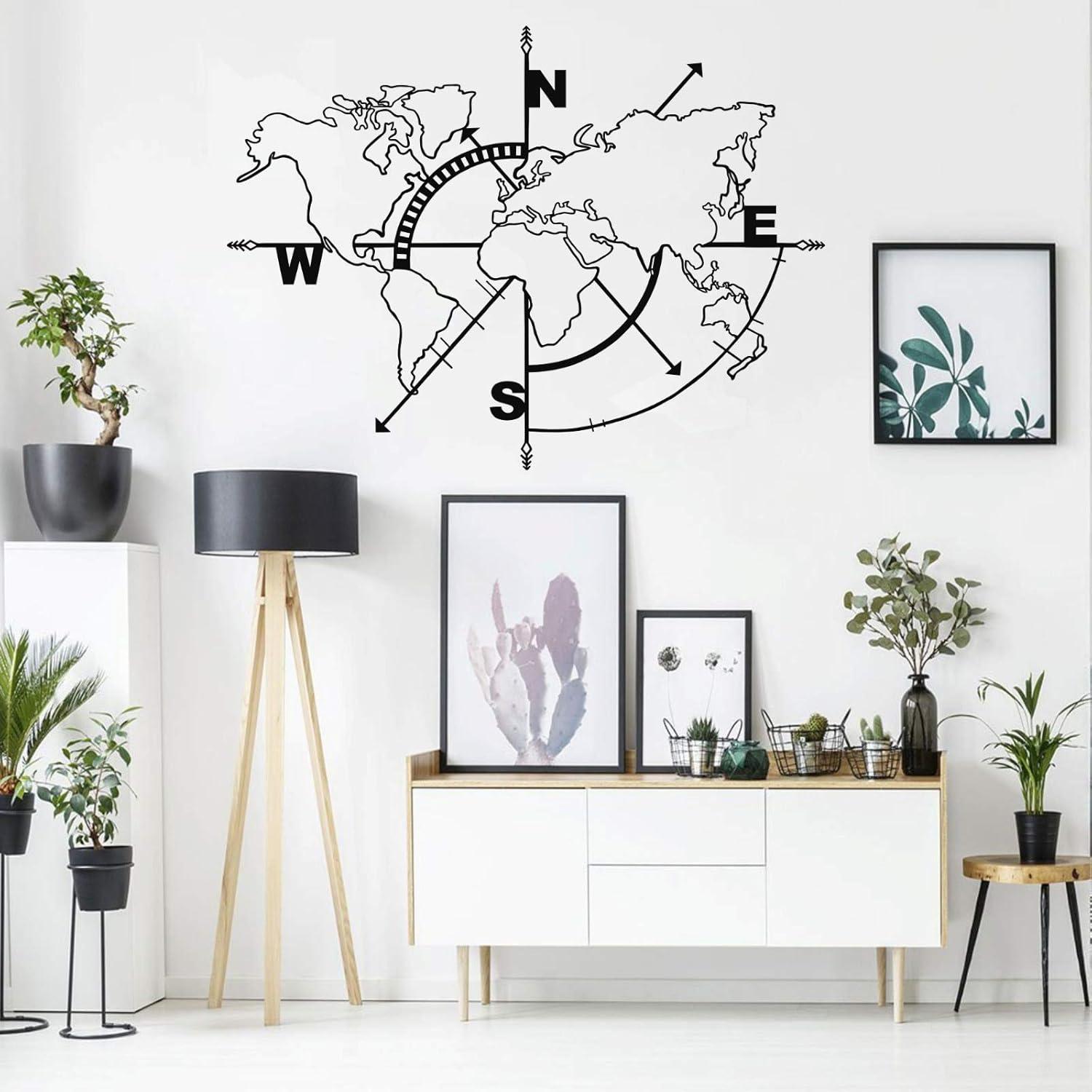 Geometric Black Metal World Map Wall Art Sculpture 39" x 30"