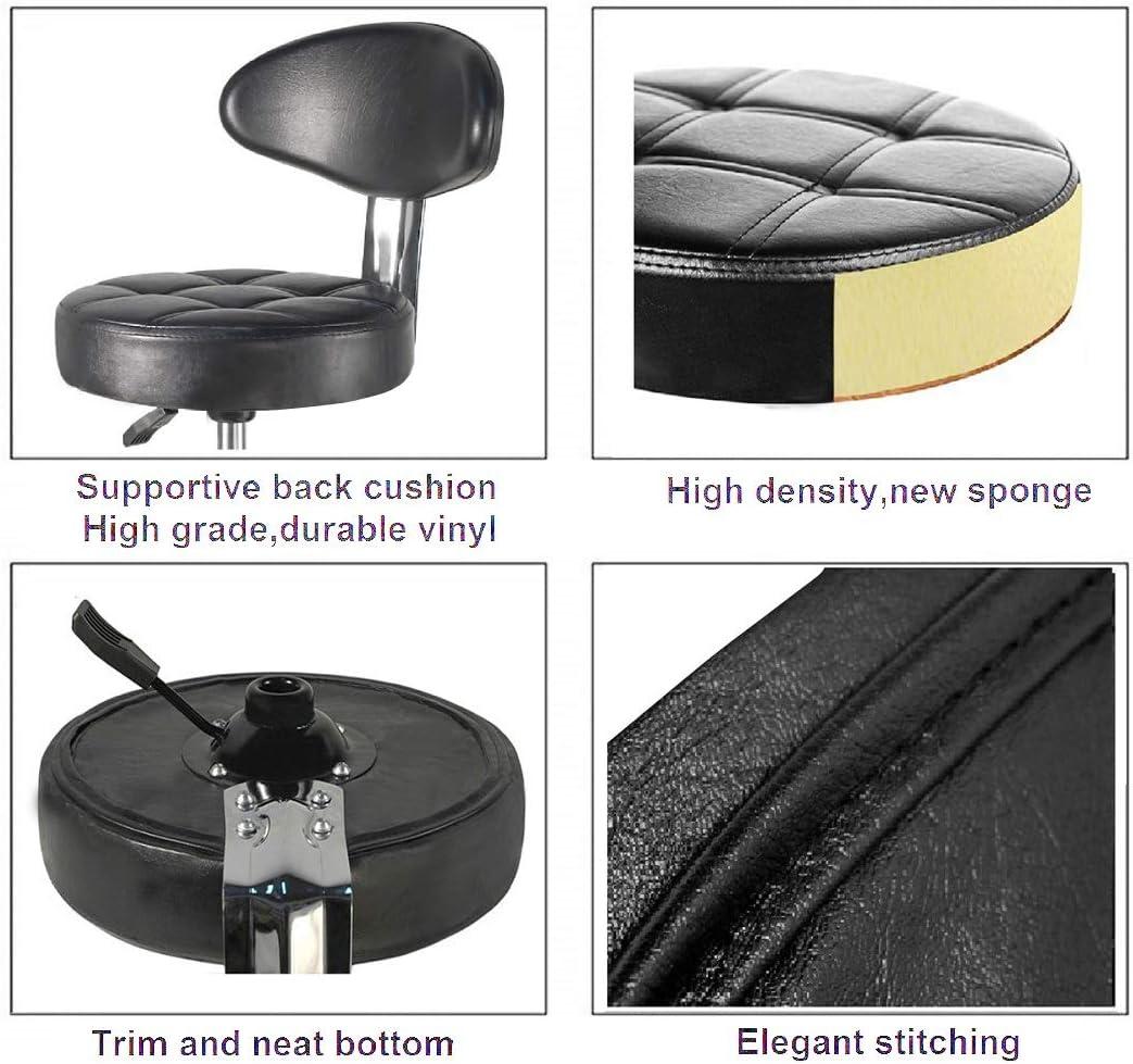 Kaleurrier Rolling Stool Salon Chair with Smooth-Rolling Wheels 360-degree Swivel Seat Heavy Duty Hydraulic Height Adjustable High Barber Cutting Stools (Black, with Backrest)