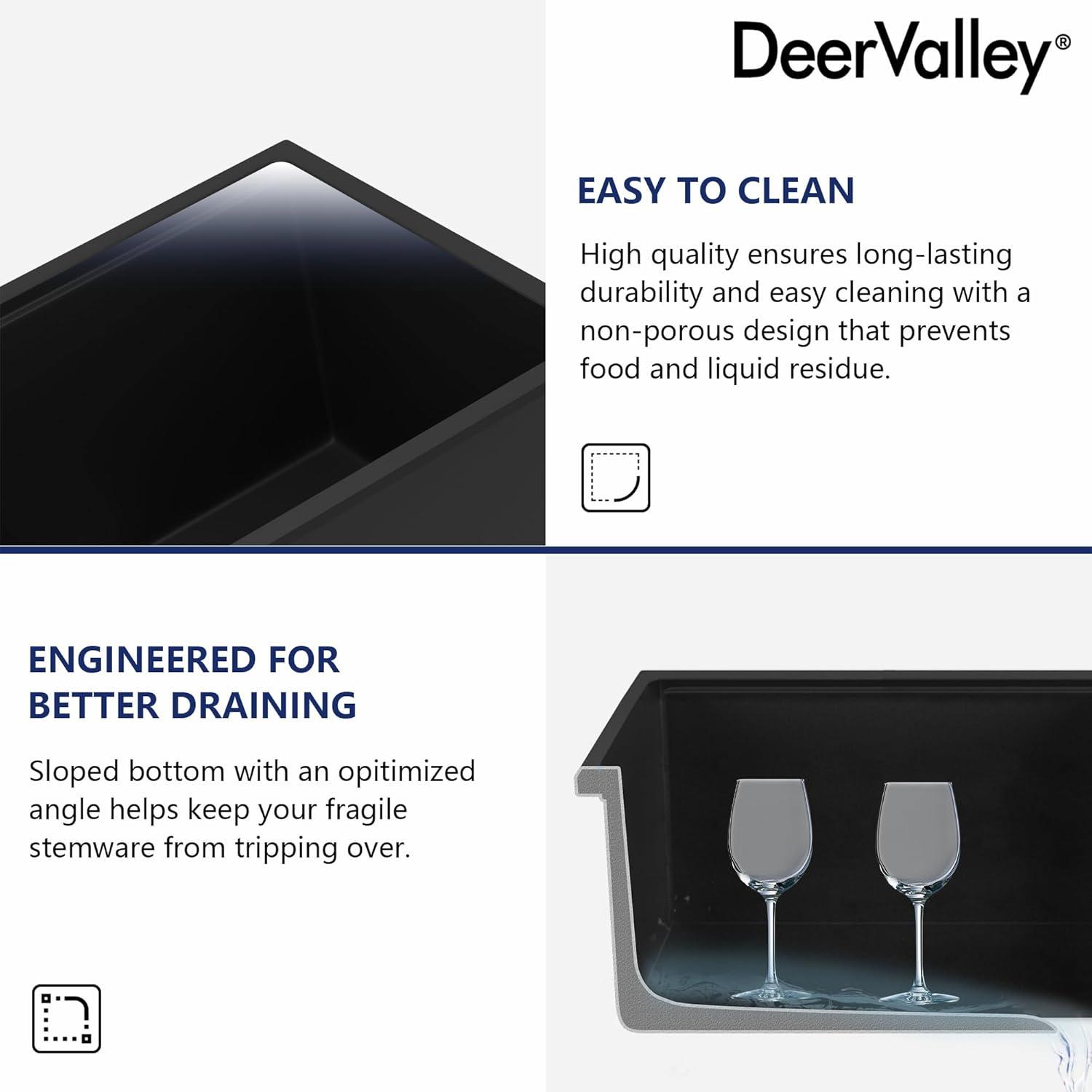 DeerValley 33" x 19" Undermount 60/40 Double Bowl Quartz Composite Kitchen Sink with Accessories