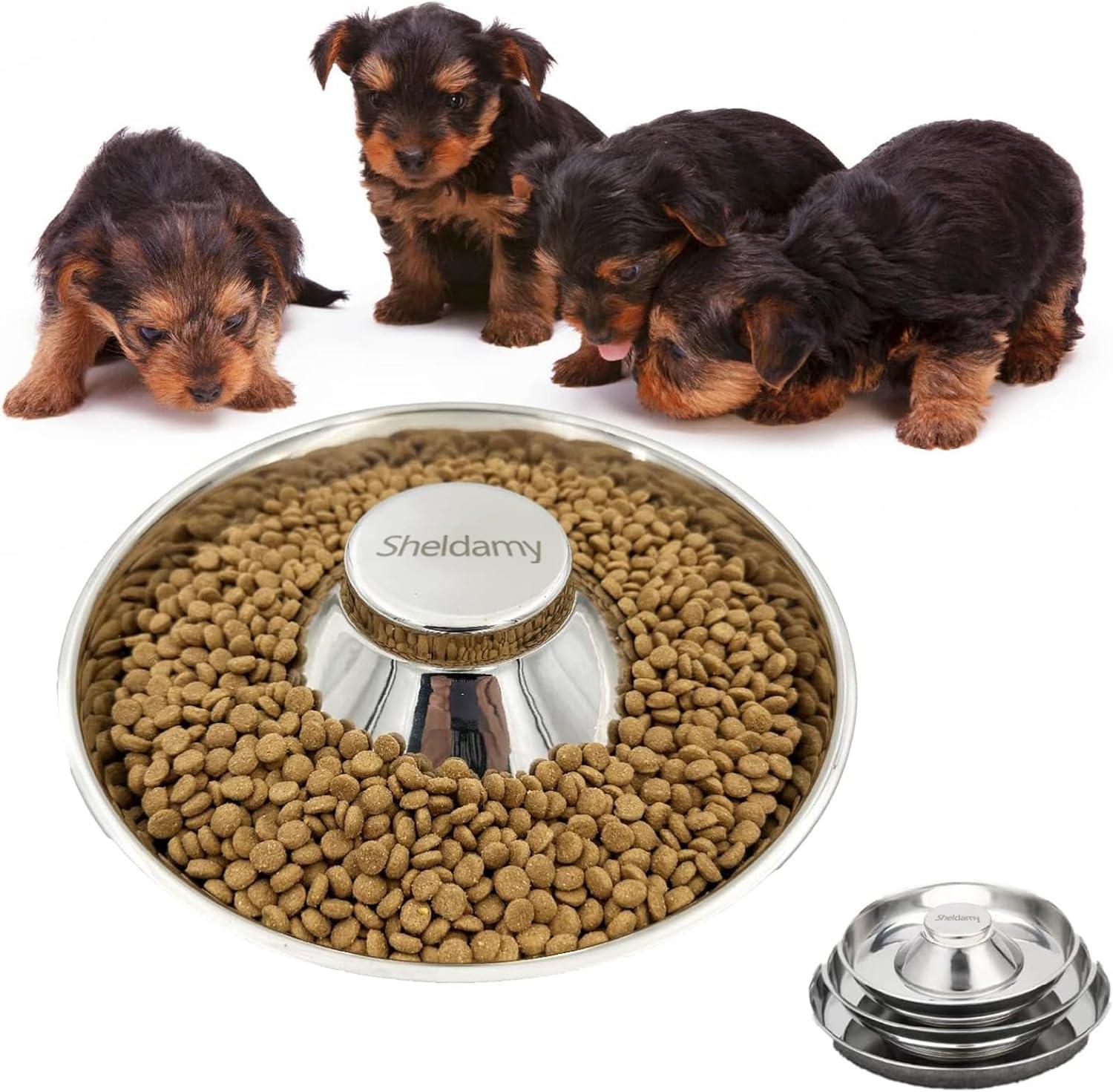 Puppy Dog Bowl, Stainless Steel Multiple Puppies Feeder, Dogs Basic Food and Water Bowls Weaning Dish for Small, Medium and Large Dogs Pets