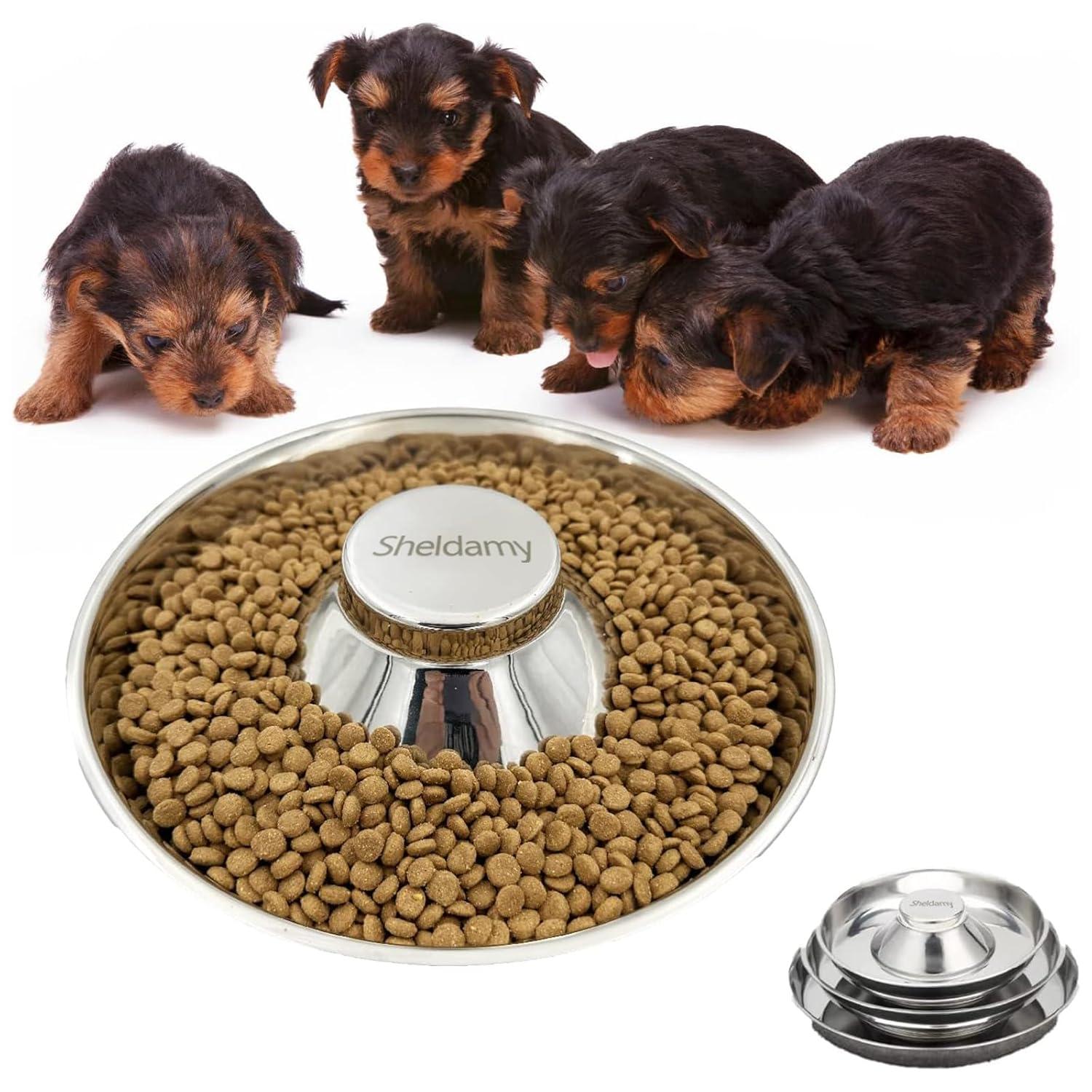 Puppy Dog Bowl, Stainless Steel Multiple Puppies Feeder, Dogs Basic Food and Water Bowls Weaning Dish for Small, Medium and Large Dogs Pets