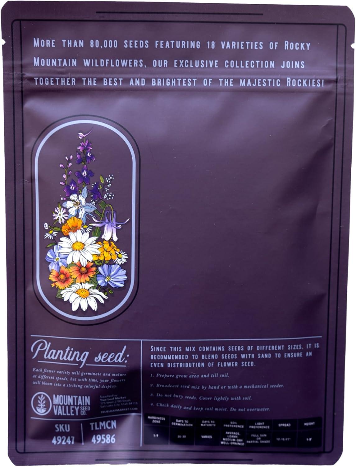 Mountain Valley Seed Company Rocky Mountain Wildflower Mix, 80,000 Flower Seeds, 18 Assorted
