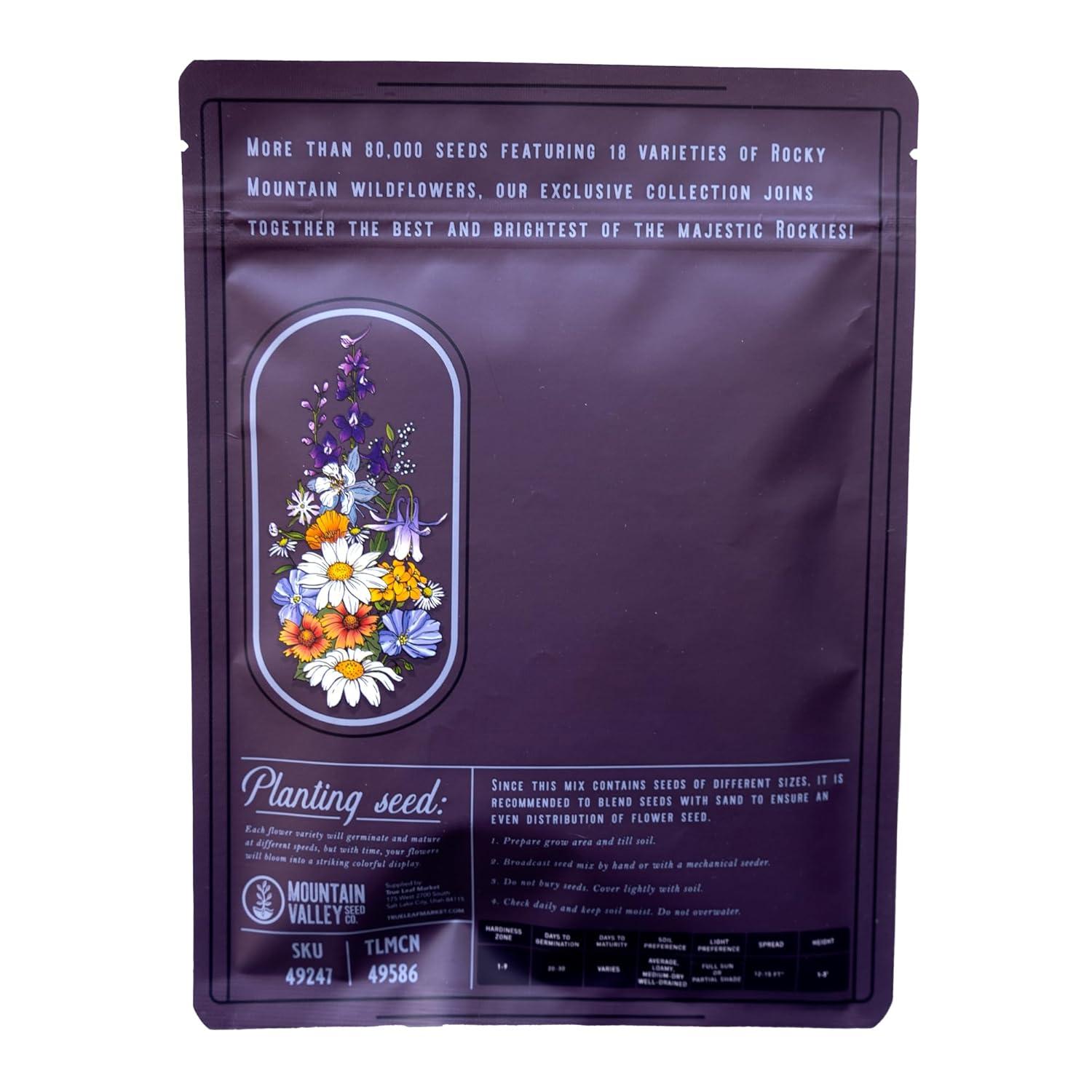 Mountain Valley Seed Company Rocky Mountain Wildflower Mix, 80,000 Flower Seeds, 18 Assorted