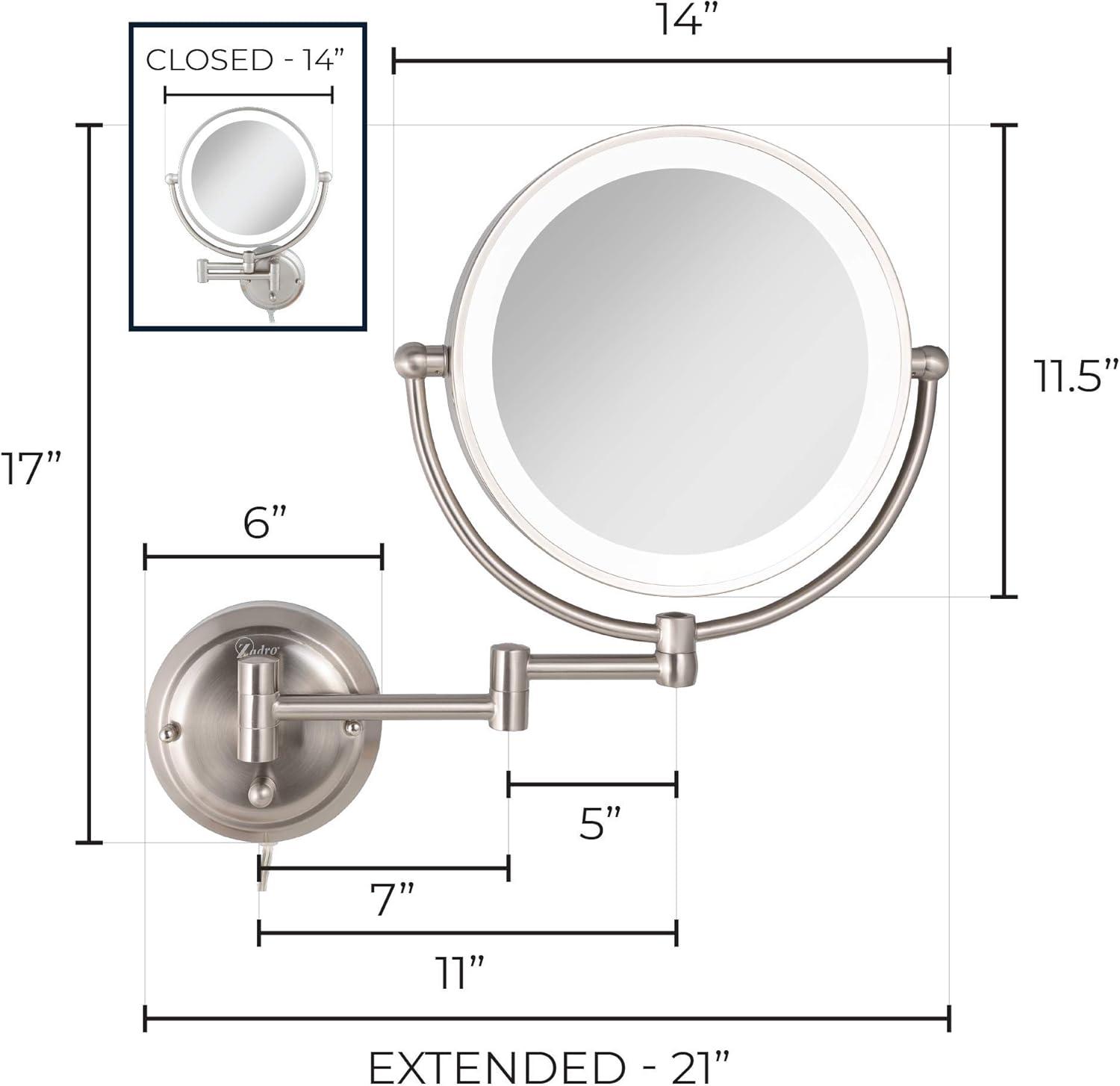 Zadro 14" Round Fluorescent 5X/1X Bathroom Magnifying Mirror Wall Mounted Makeup Mirror 20" Extendable Shaving Mirror