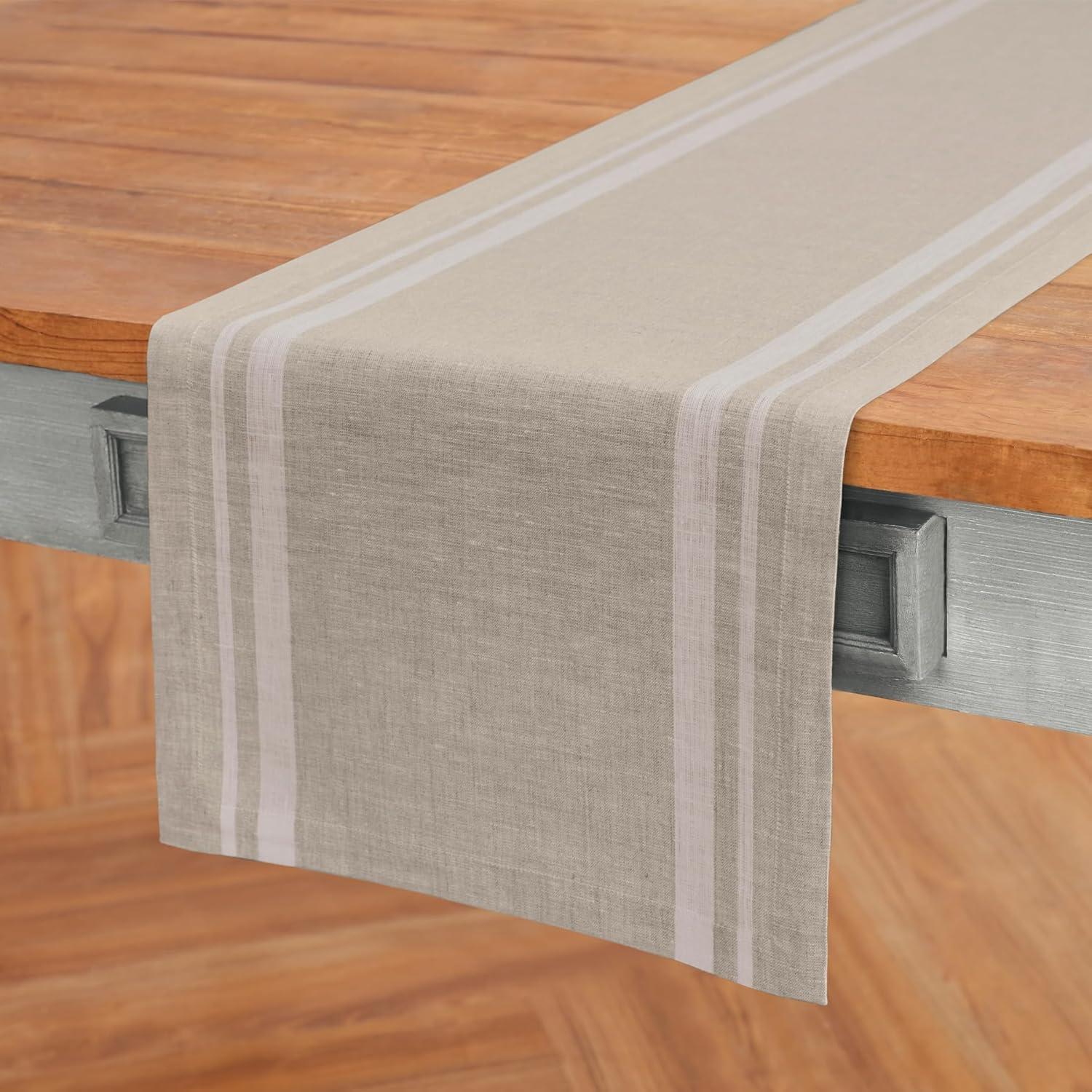 Solino Home French Stripe - 100% Pure Linen Table Runner