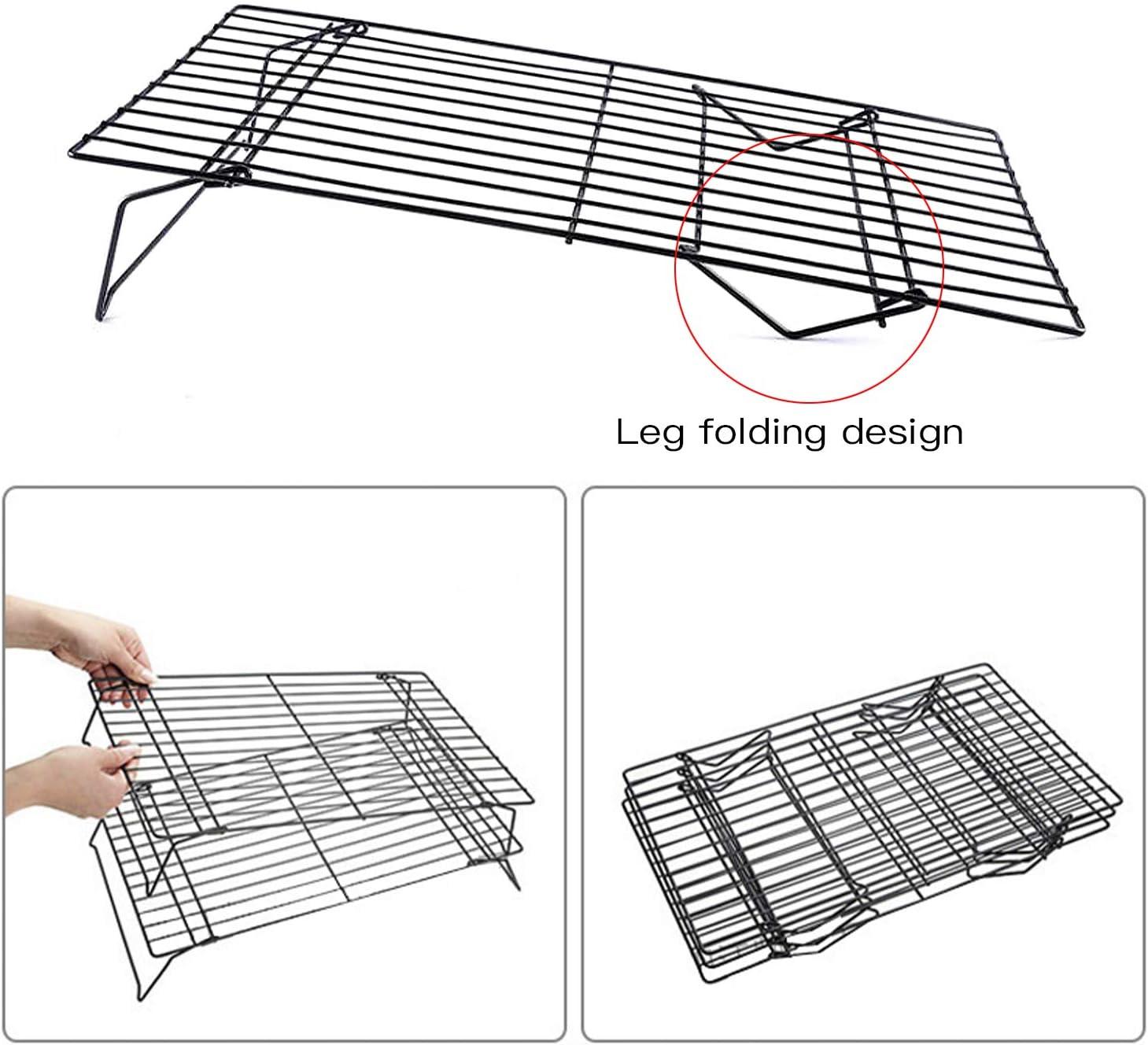 Duslogis Stainless Steel Baking Rack 3-Tier Stackable Cooling Rack Set for Baking Cooking Grilling - 15.7” x 9.8” - Black