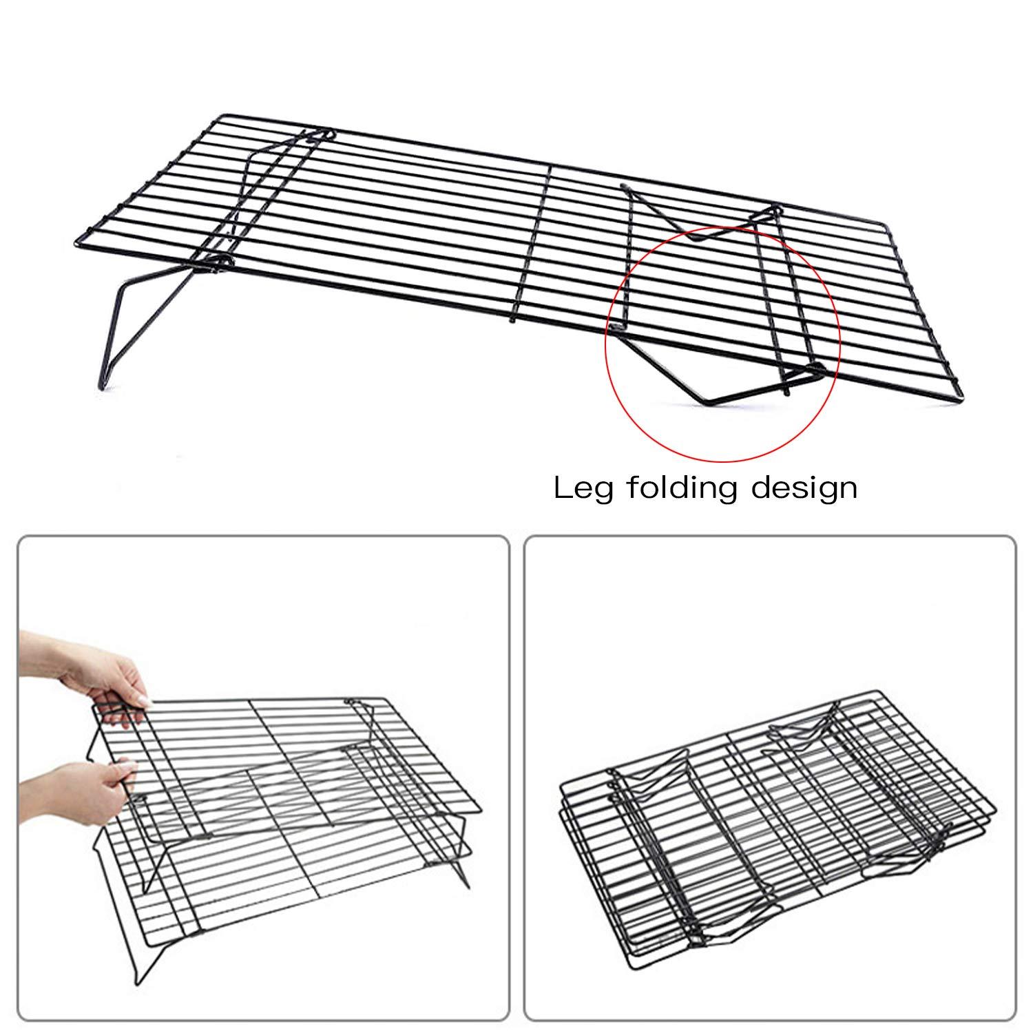 Duslogis Stainless Steel Baking Rack 3-Tier Stackable Cooling Rack Set for Baking Cooking Grilling - 15.7” x 9.8” - Black