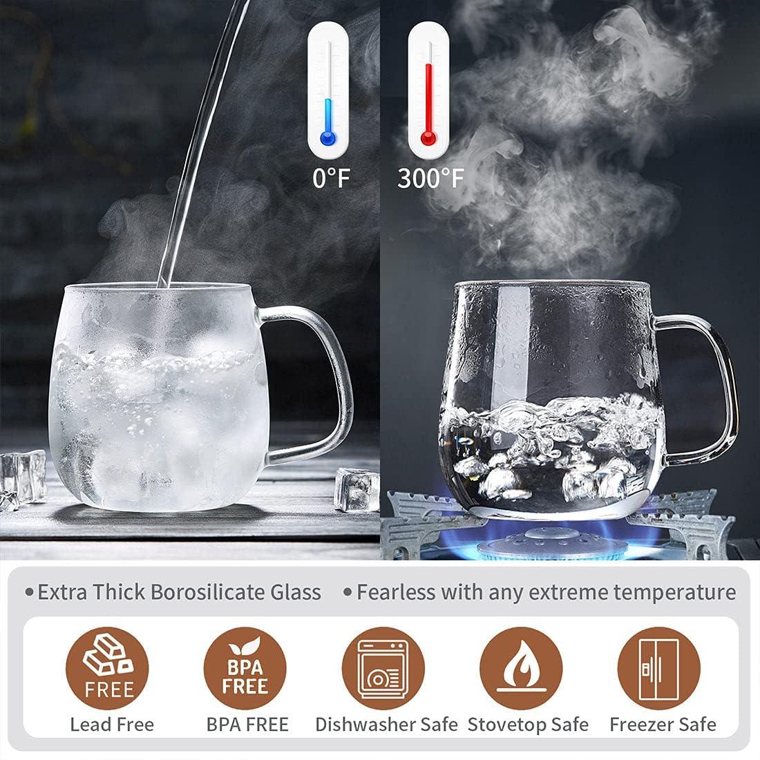 Large Clear Borosilicate Glass Tea Cup with Infuser and Lid, 17.6oz - For Loose Leaf Tea Enjoyment Teacup Mug