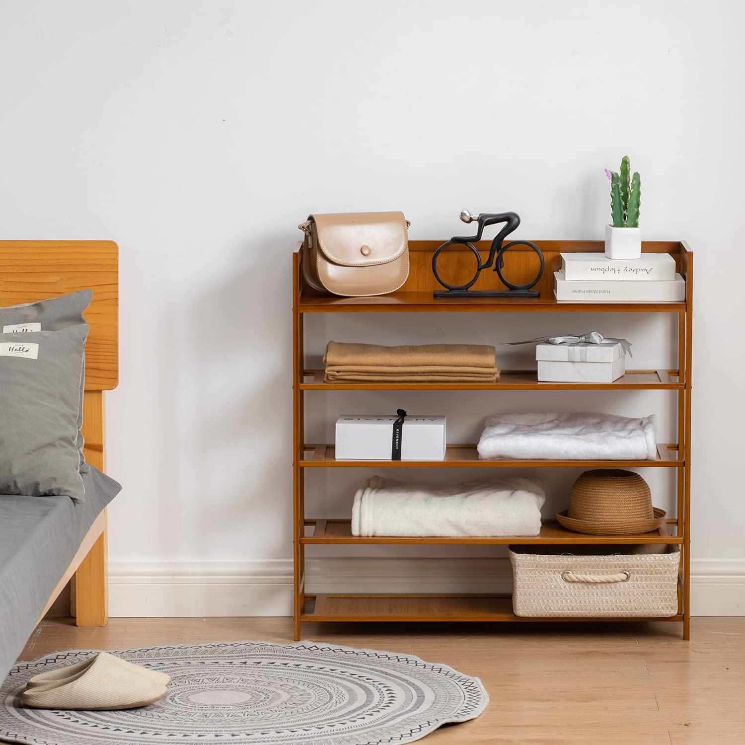 Shoe Rack Organizer, 5 Tier Bamboo Shoe Rack for Entryway, Front Door for Entryway,Closet and Bedroom Storage, Shoe Shelf（Brown）