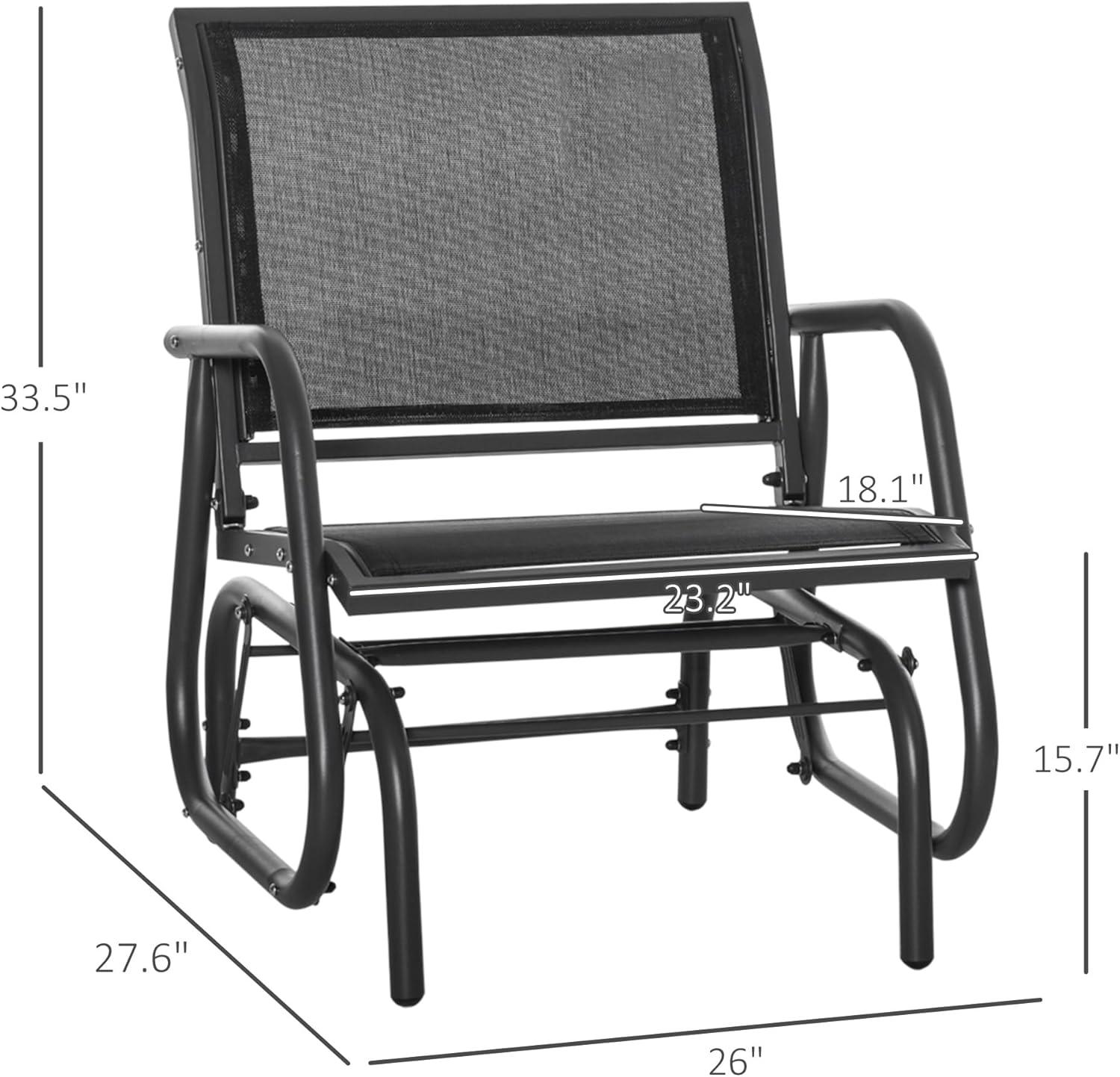 Outsunny Outdoor Glider Chairs, Swing Chair with Breathable Mesh Fabric, Curved Armrests and Steel Frame for Porch, Garden, Poolside, Balcony, Black