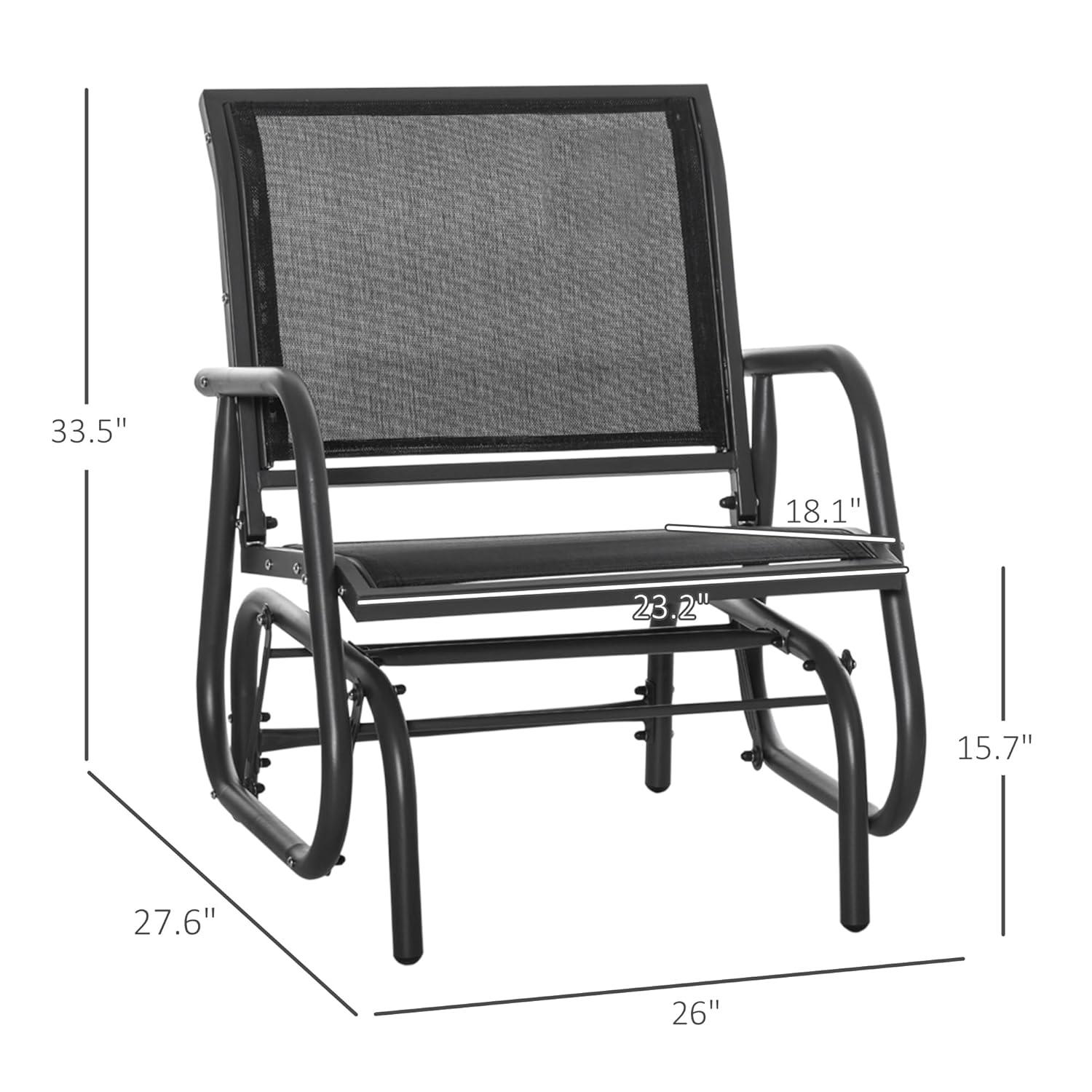 Outsunny Outdoor Glider Chairs, Swing Chair with Breathable Mesh Fabric, Curved Armrests and Steel Frame for Porch, Garden, Poolside, Balcony, Black