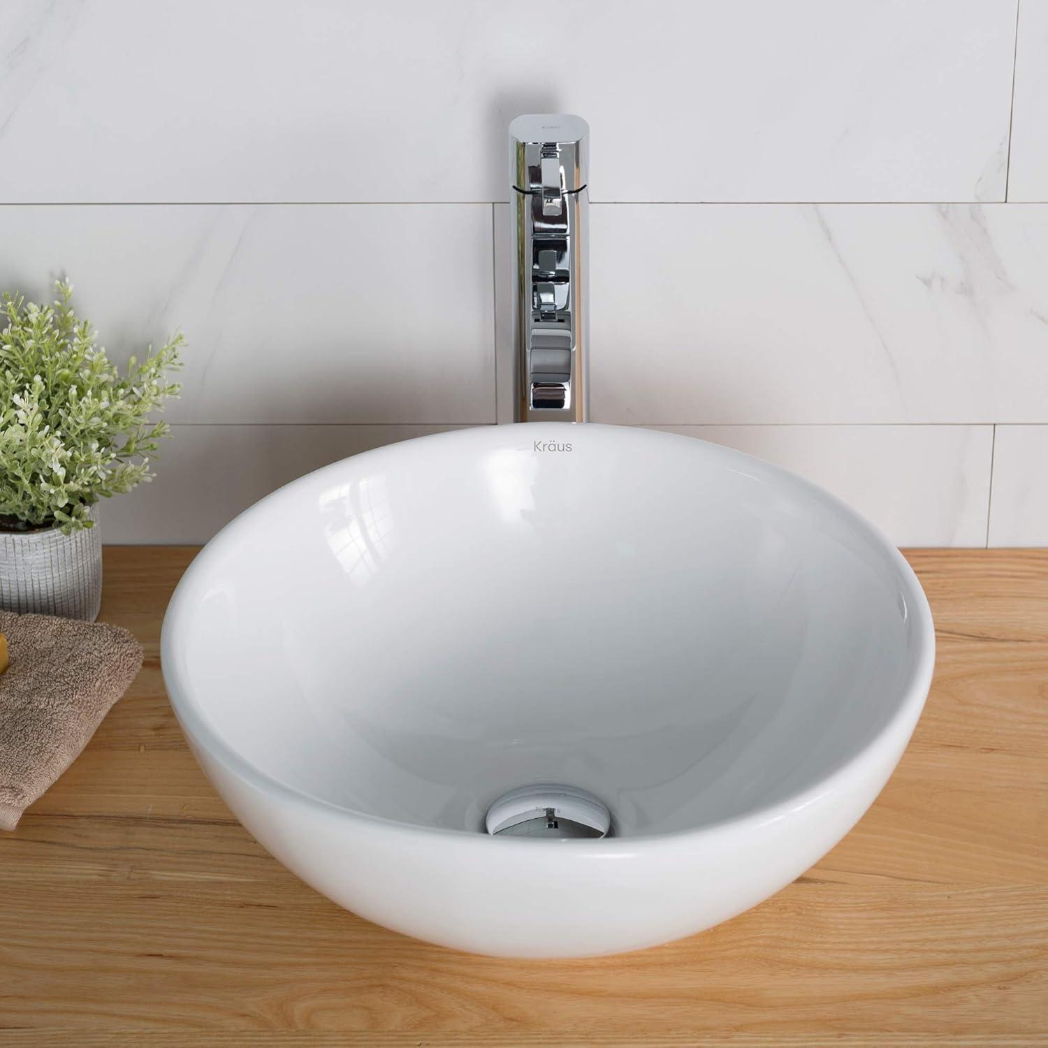 Ceramic Circular Vessel Bathroom Sink with Faucet