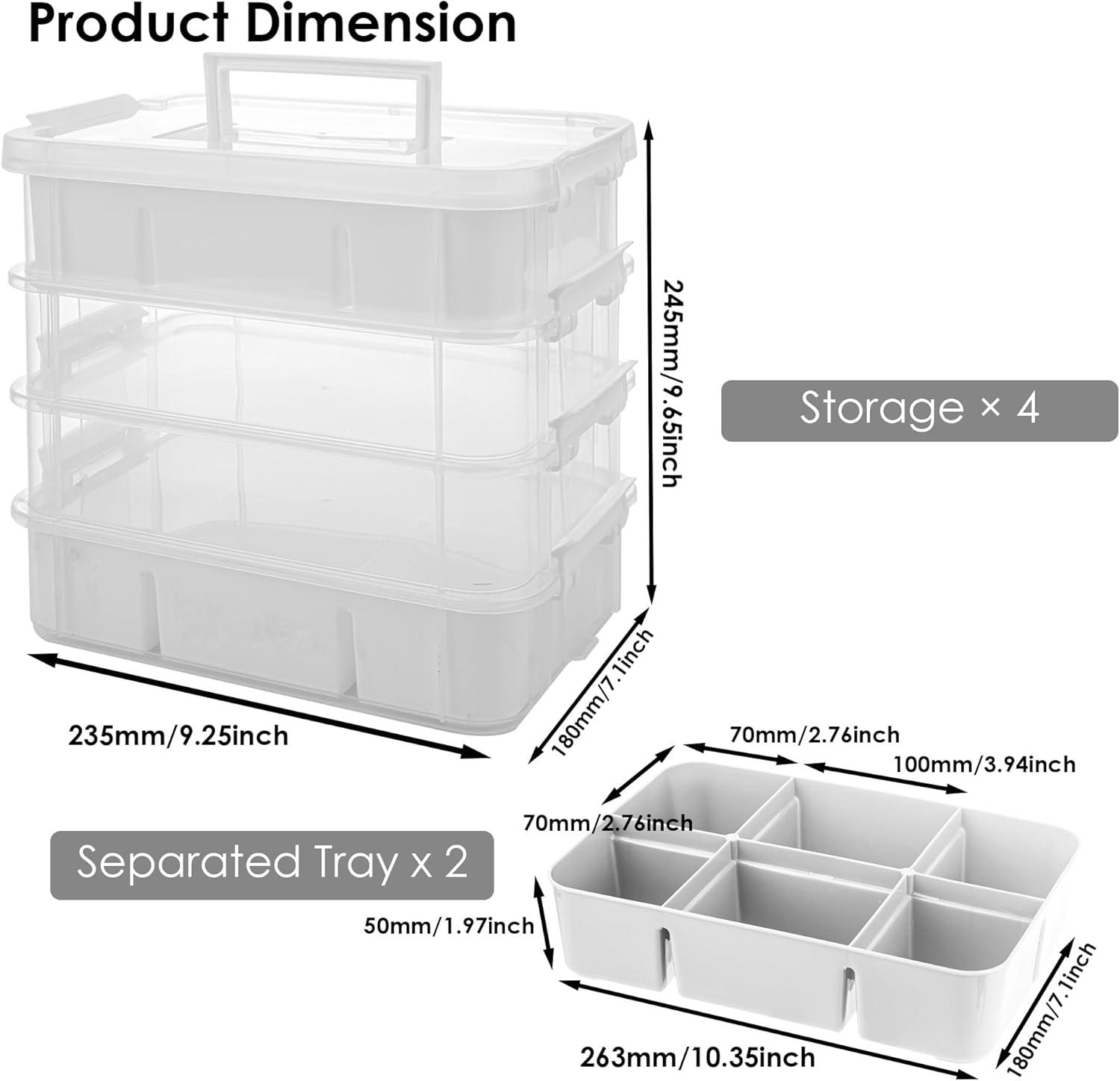 Clear 4-Tier Stackable Plastic Storage Box with Lids