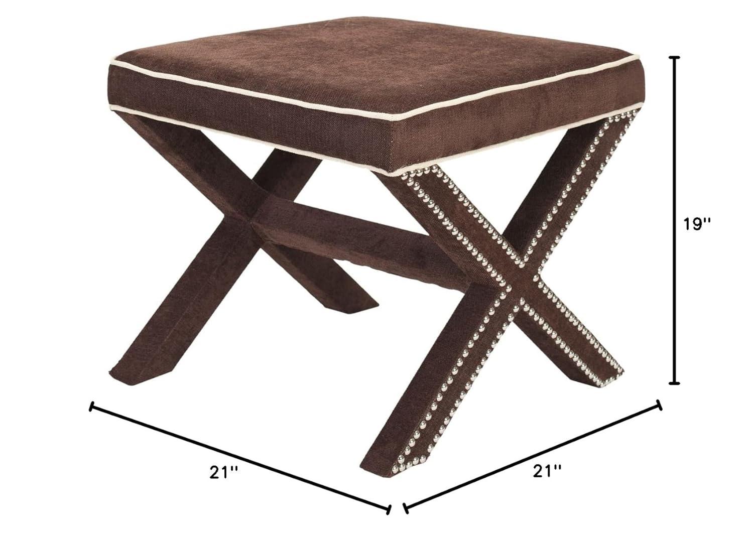 Safavieh Home Collection Palmer Chocolate Brown with Silver Nailhead Trim X-Bench Ottoman