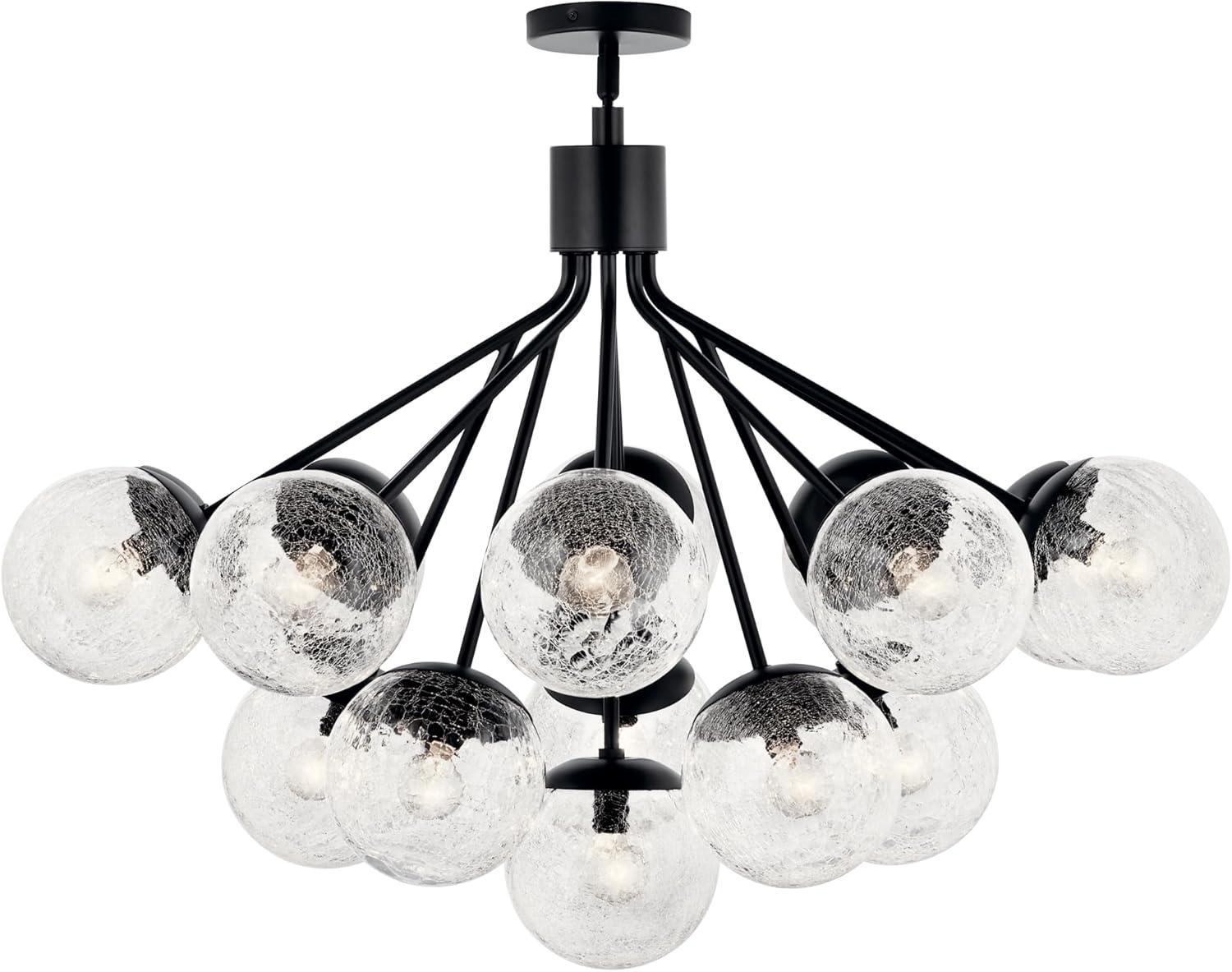 Black Sputnik 16-Light Chandelier with Clear Crackle Glass