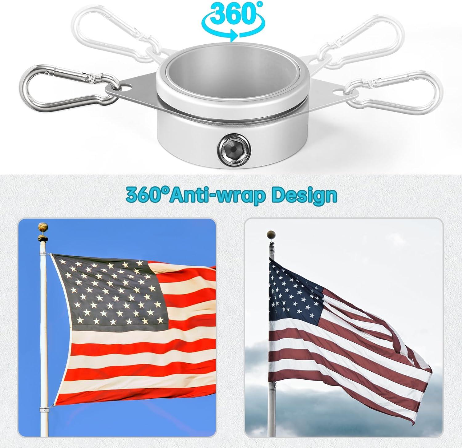 Matte Silver Aluminum 2-Inch Flagpole Rings with 360° Rotating Clips