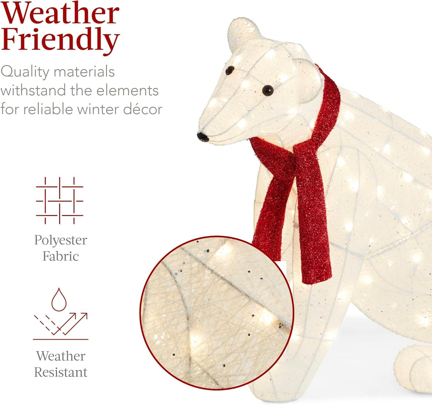 Best Choice Products Large Lighted Polar Bear Family w/ 145 Pre-Strung LED Lights, Zip Ties, Ground Stakes - Red/White