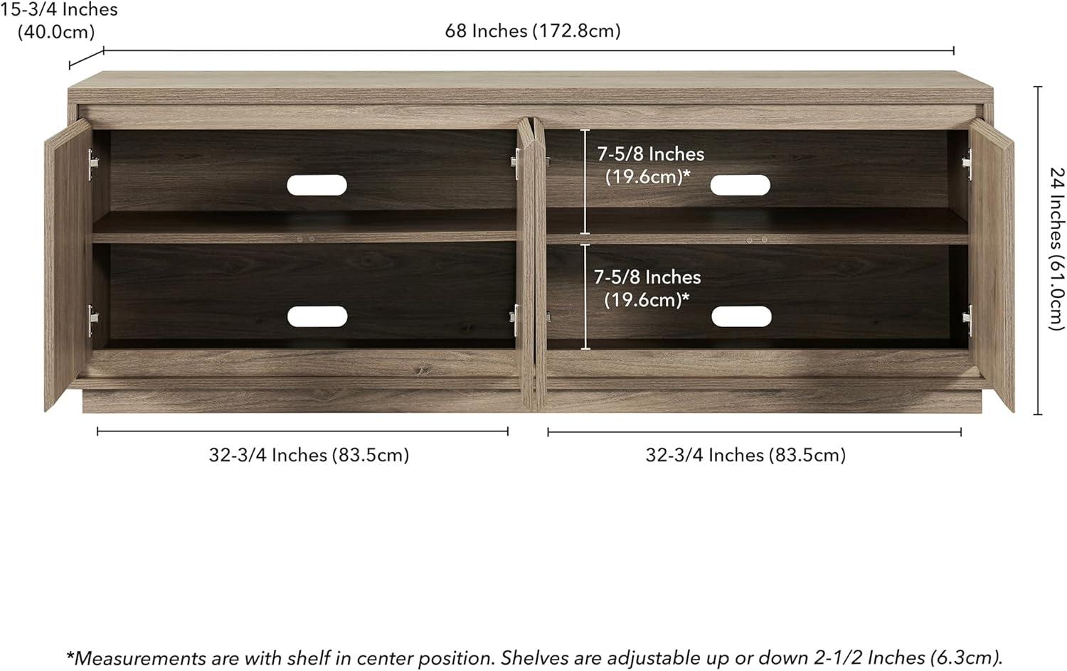 Antiqued Gray Oak 68" TV Stand with Cabinets