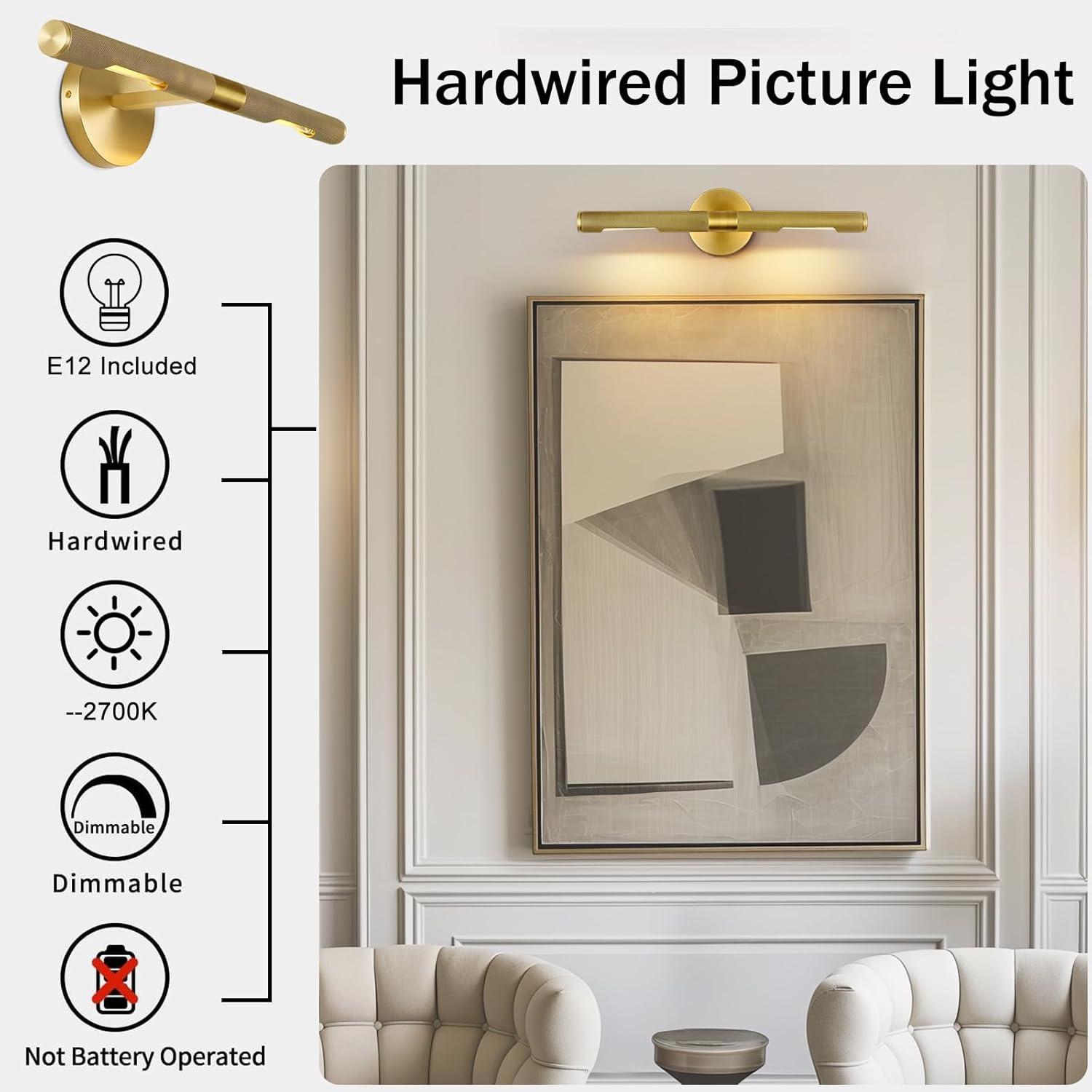 19" Dimmable Luxury LED Wall Sconce 360° Rotatable Picture Light (Bulb Included))