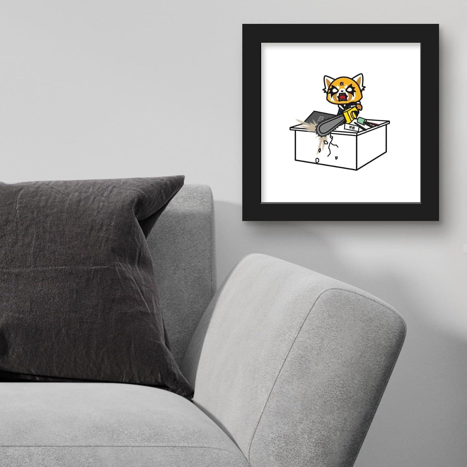 Gallery Pops Sanrio Aggretsuko - Retsuko Desk Chainsaw Wall Art, Black Framed Version, 12" x 12"