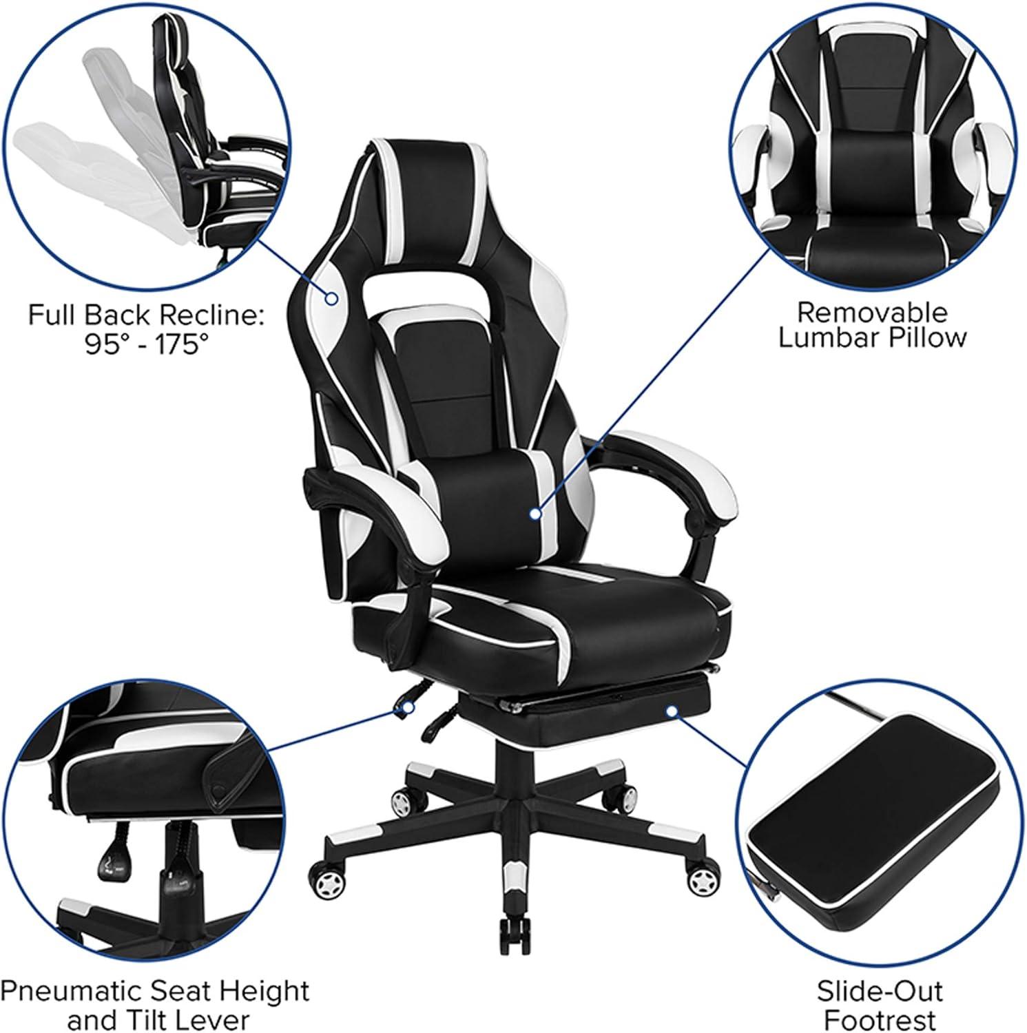 Flash Furniture X40 Gaming Chair Racing Ergonomic Computer Chair with Fully Reclining Back/Arms, Slide-Out Footrest, Massaging Lumbar