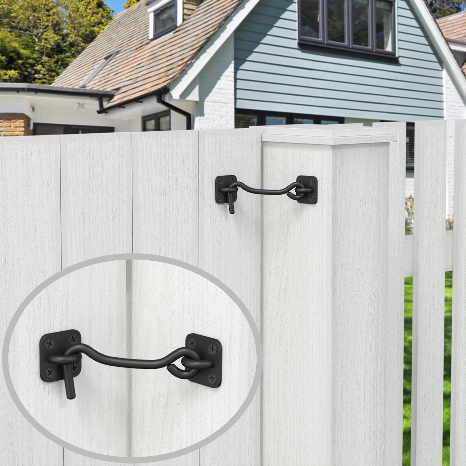 Barn Door Latch & Lock - Heavy Duty Wrought Iron Hook and Eye Latch - Black