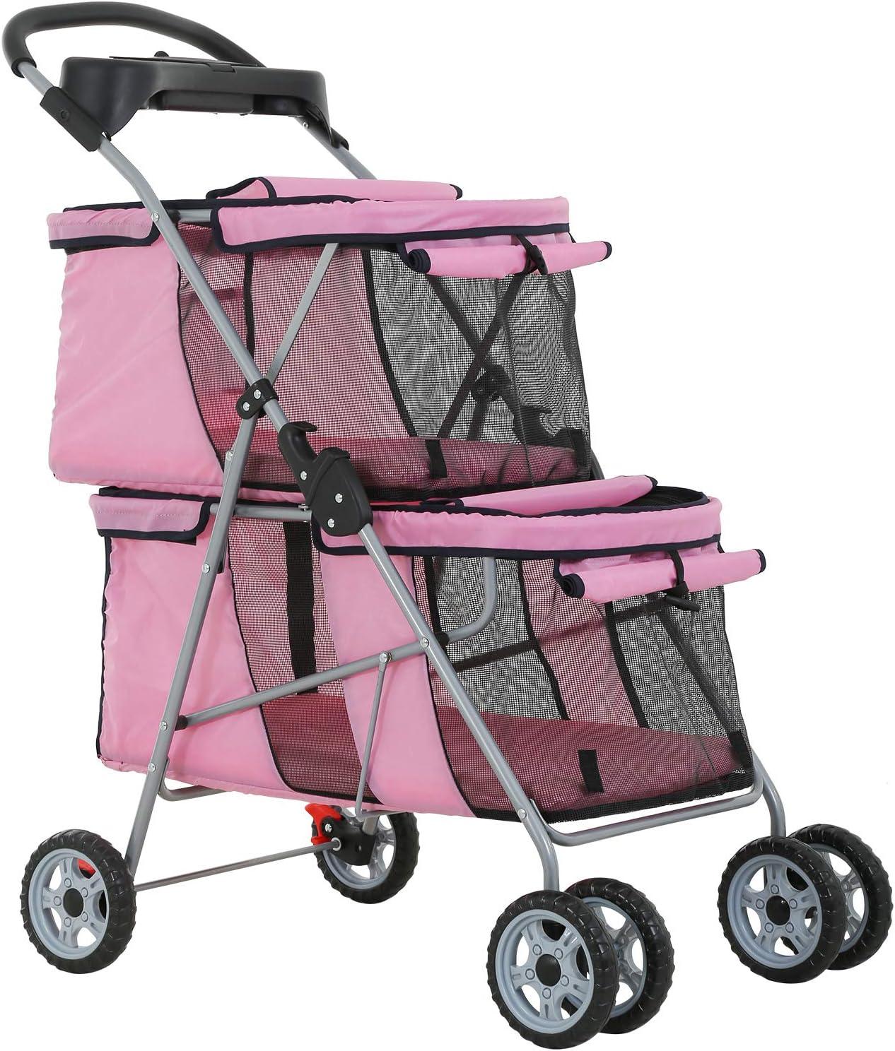 BestPet Dog Stroller Pet Carriers Bag Jogger Stroller for Medium Dogs Cats, Pink, 4 Wheels