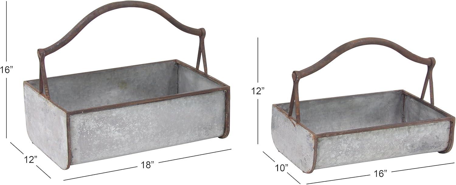 Farmhouse Grey Metal Indoor/Outdoor Planter Set, 16" & 18"