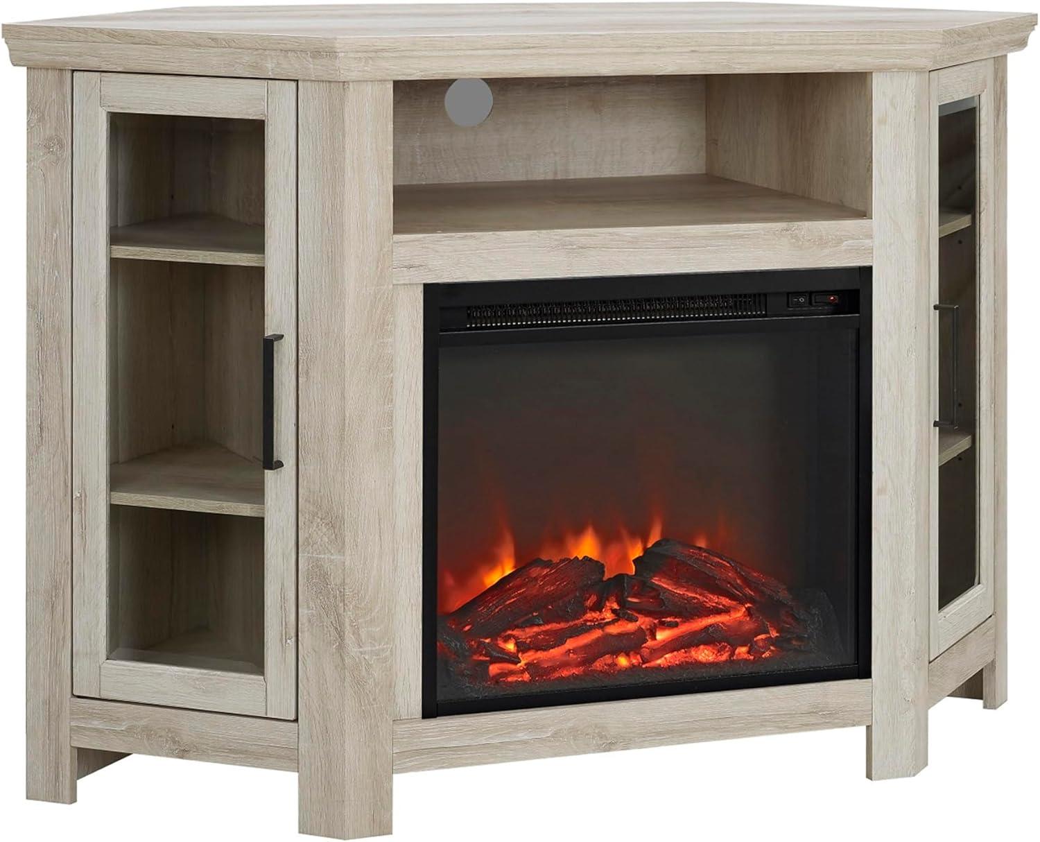 Elegant White Oak 48" Corner Media TV Stand with Electric Fireplace