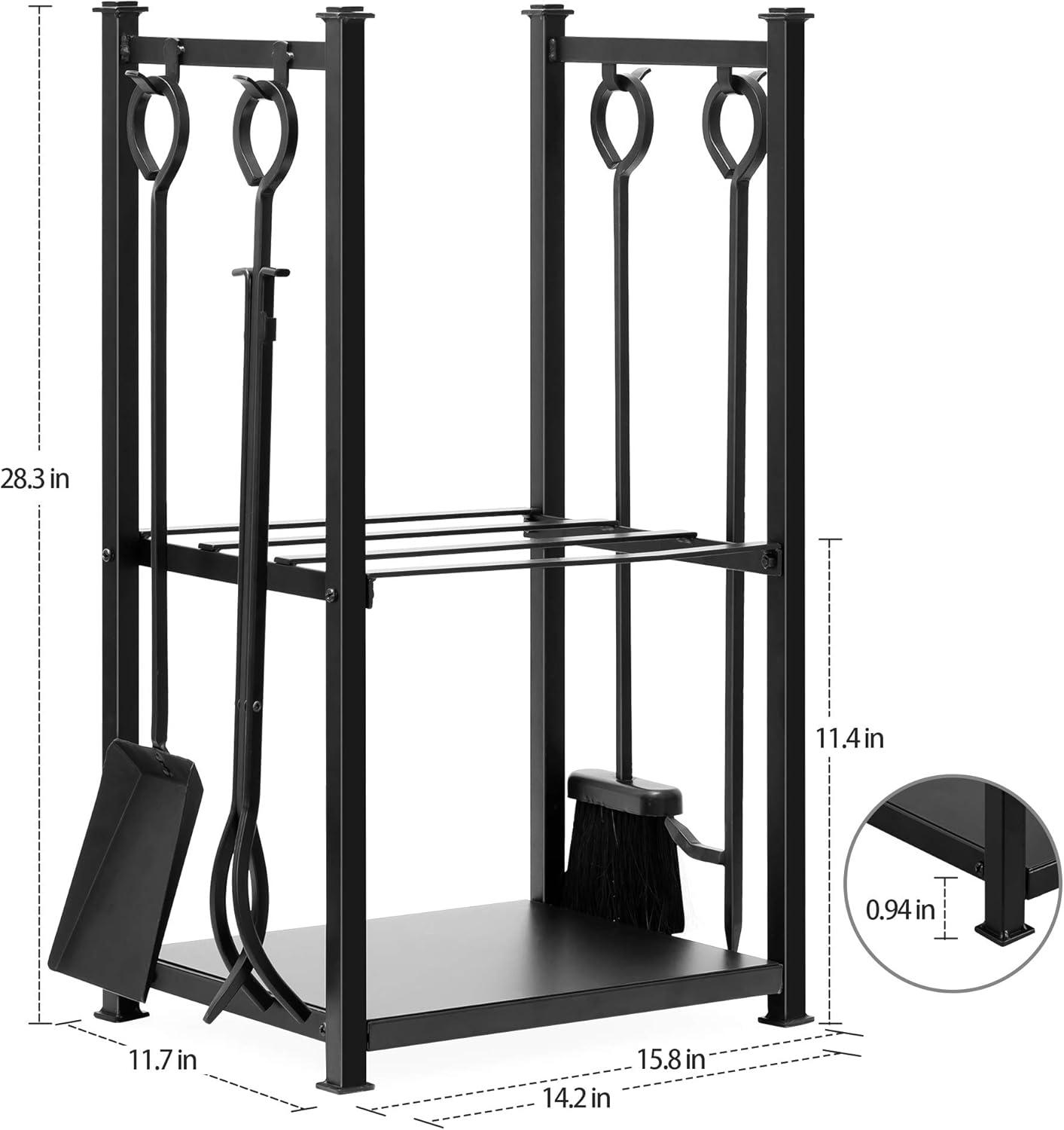 Black Wrought Iron Firewood Rack with Tools Set