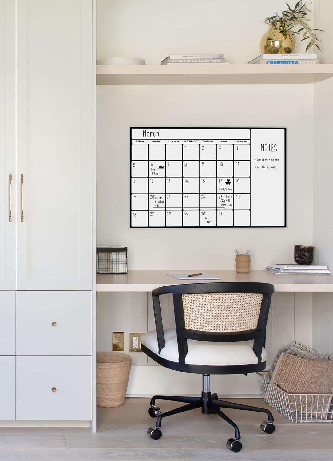 InHome Black & White Dry Erase Calendar