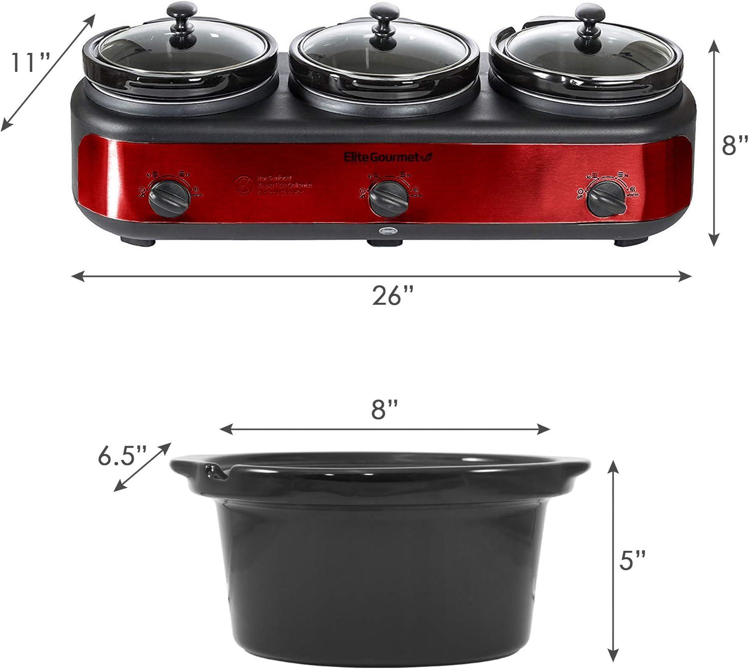 Red Triple Slow Cooker Buffet Server with Lid Rest