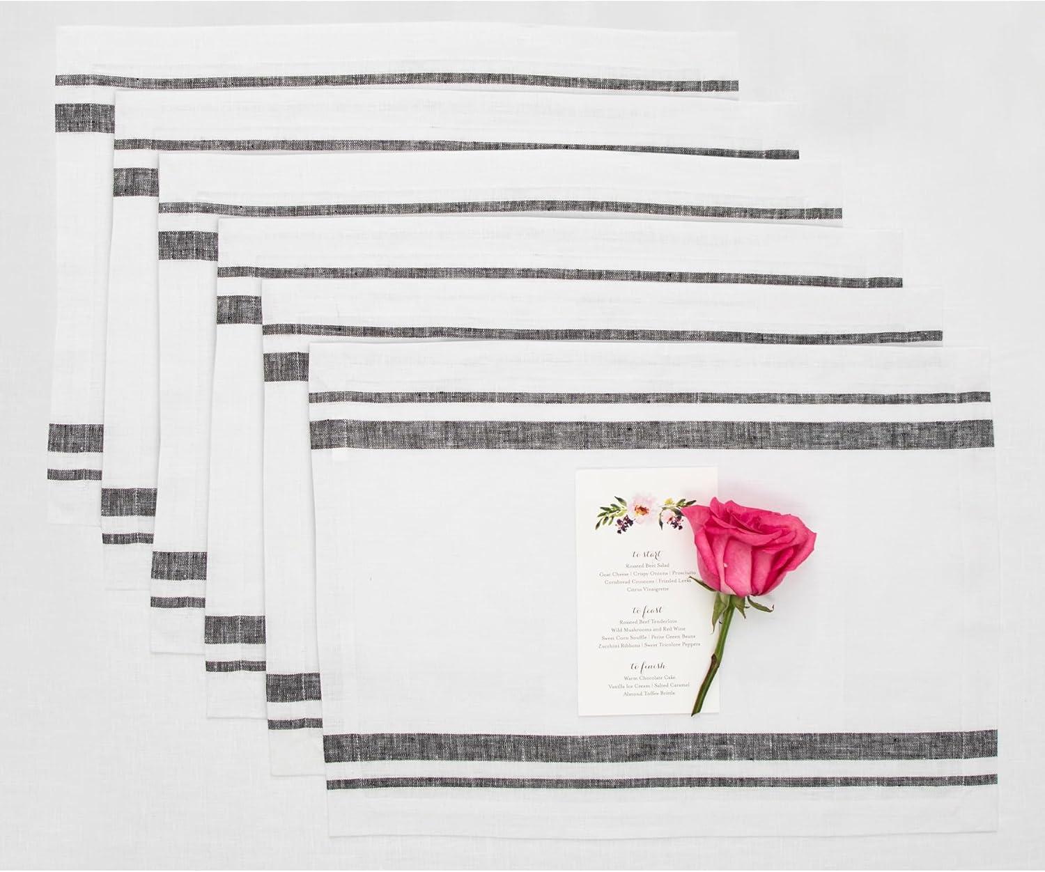 Solino Home French Stripe - 100% Pure Linen Placemats (Set of 4)